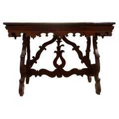 Antique 17th century wood and black marble table - North of Italy