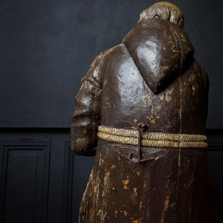 17th Century Wood Carved Polychromed Lifesize Sitting Franciscan Friar ...
