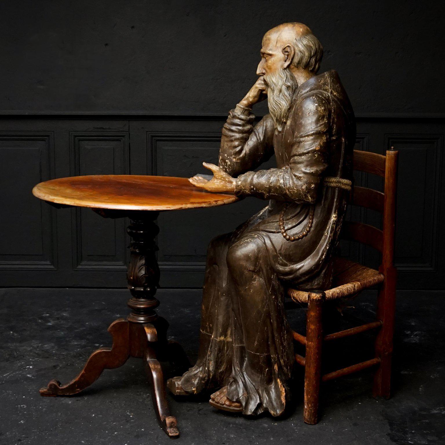 18th Century and Earlier 17th Century Wood Carved Polychromed Lifesize Sitting Franciscan Friar