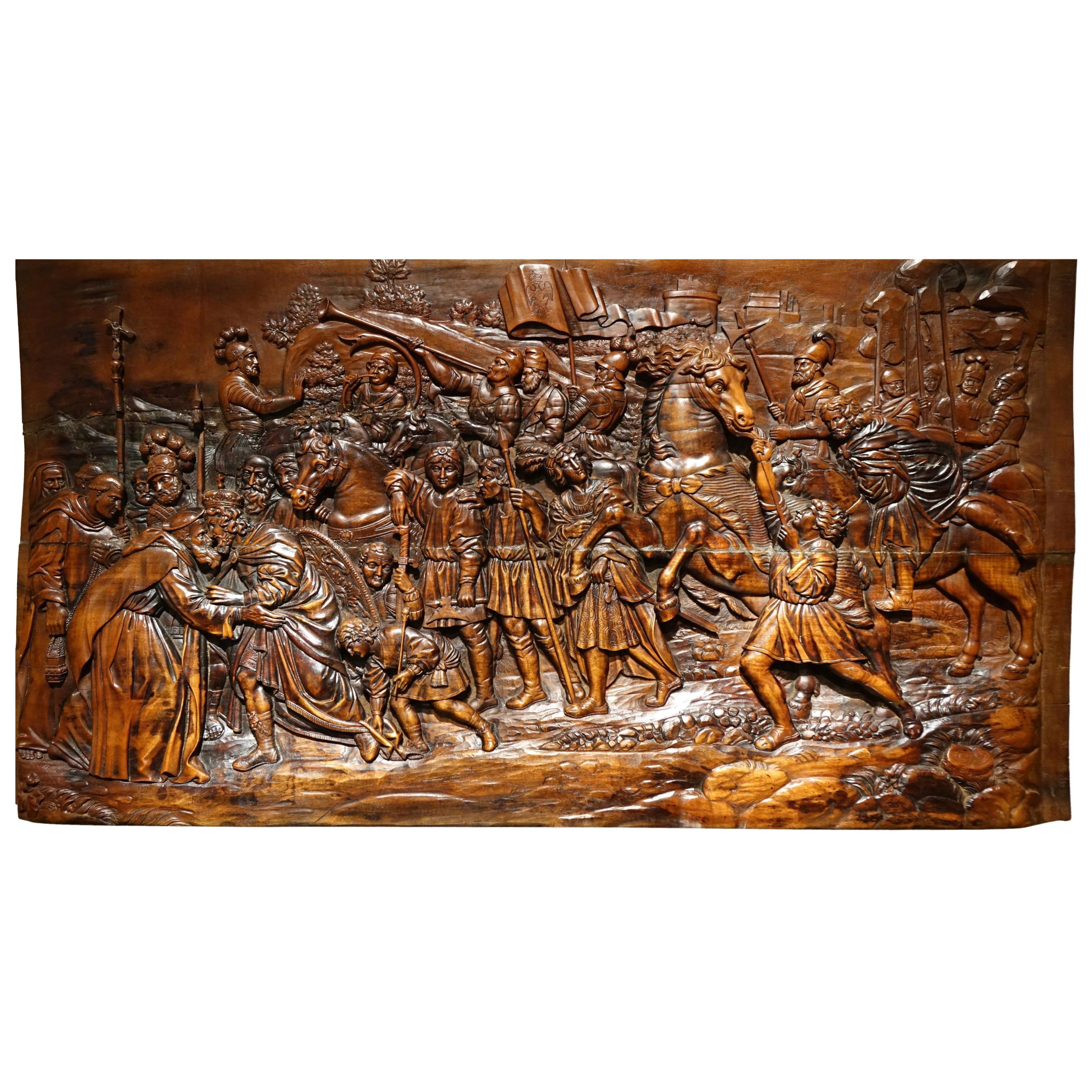 17th Century Wood Panel Sculpture Carved in Low Relief, Italy or France