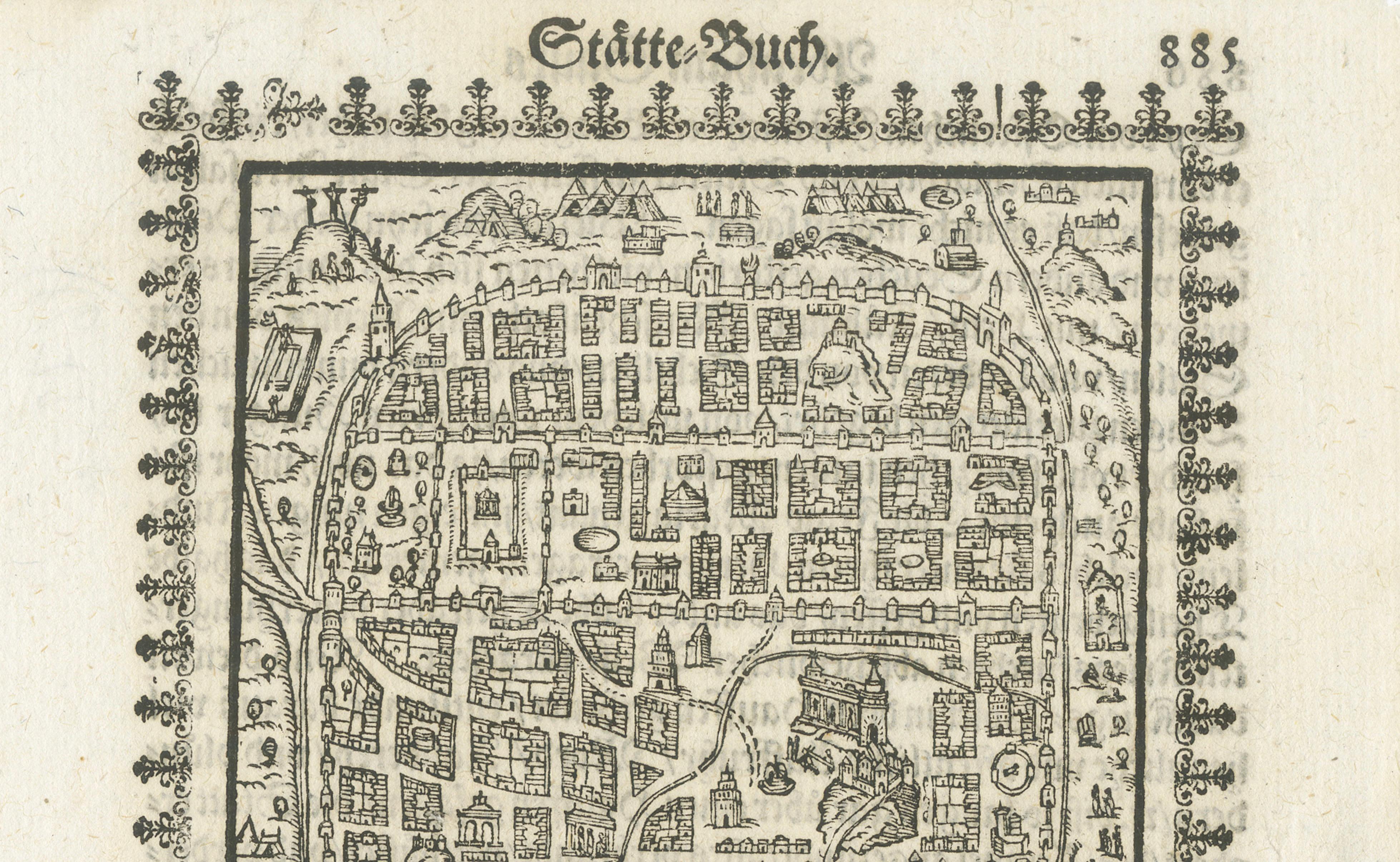 17th Century Woodcut Map of Jerusalem from Abraham Saur’s Städte-Buch, 1658