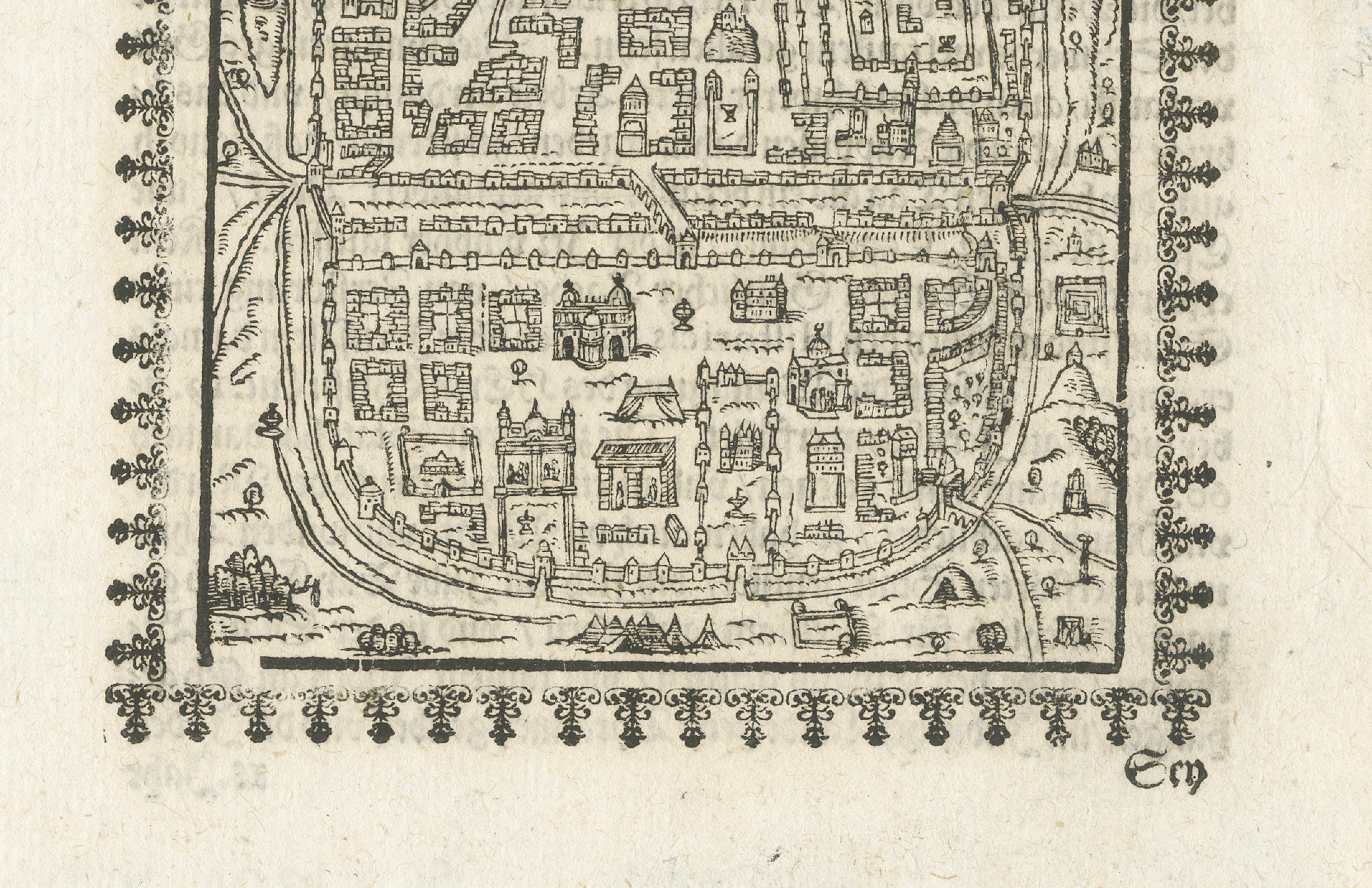 17th Century Woodcut Map of Jerusalem from Abraham Saur’s Städte-Buch, 1658