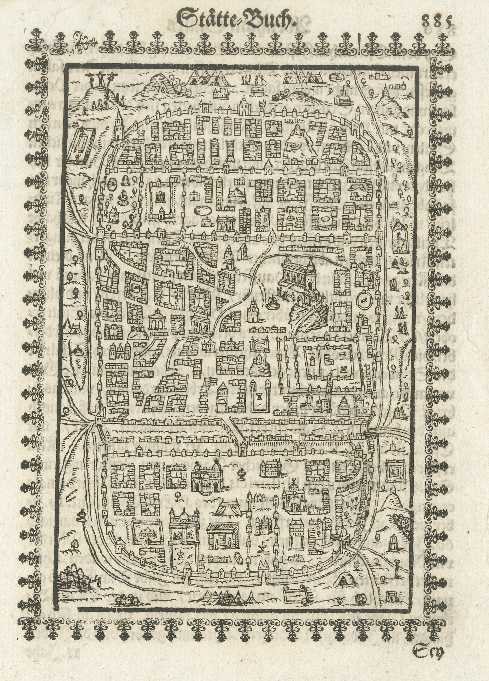 17th Century Woodcut Map of Jerusalem from Abraham Saur’s Städte-Buch, 1658
