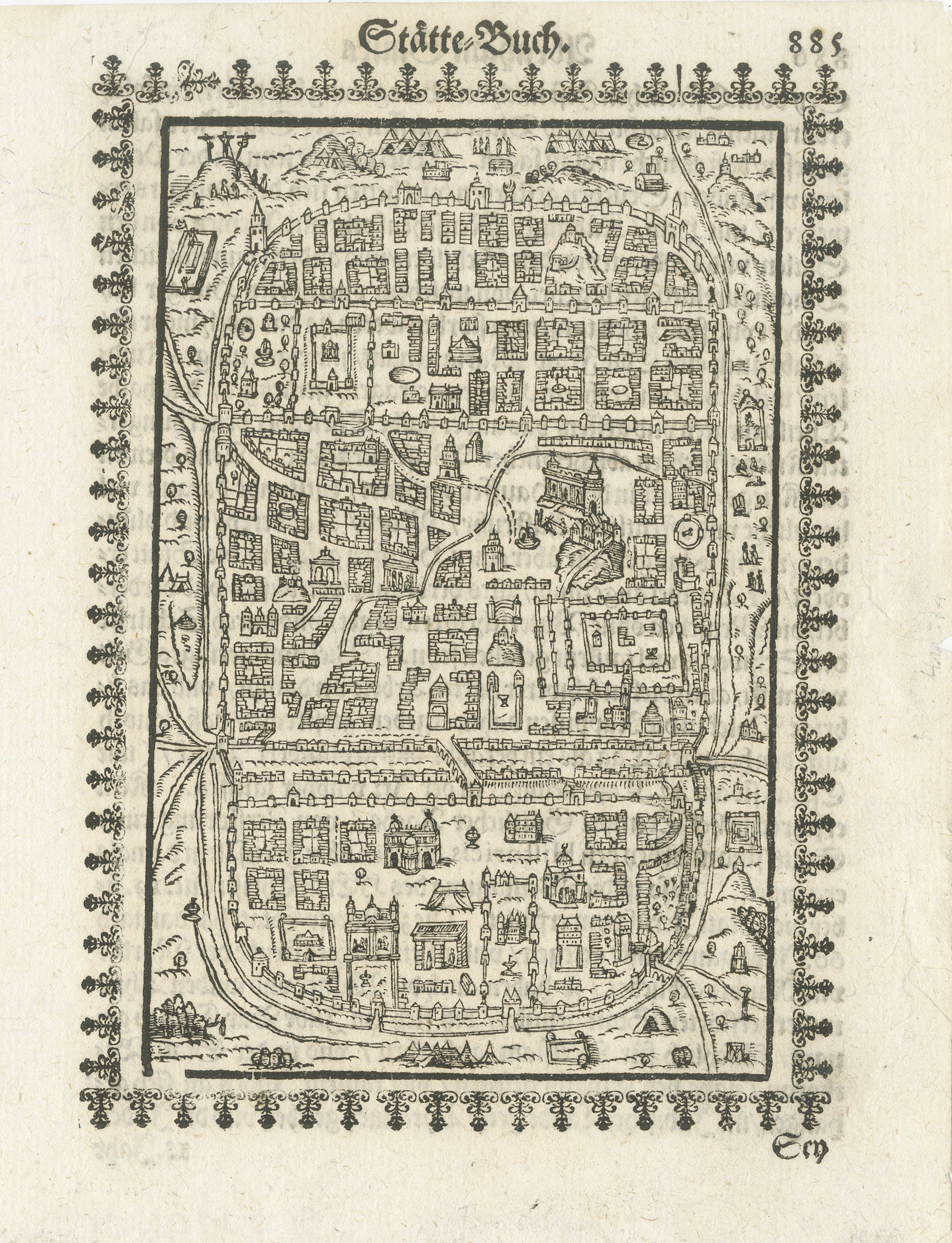 17th Century Woodcut Map of Jerusalem from Abraham Saur’s Städte-Buch, 1658