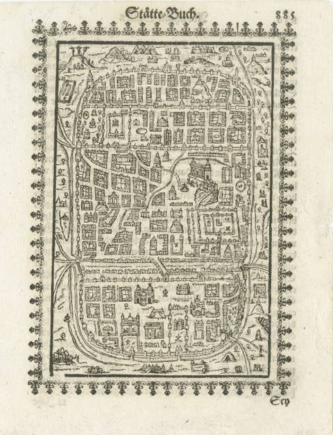 17th Century Woodcut Map of Jerusalem from Abraham Saur’s Städte-Buch, 1658