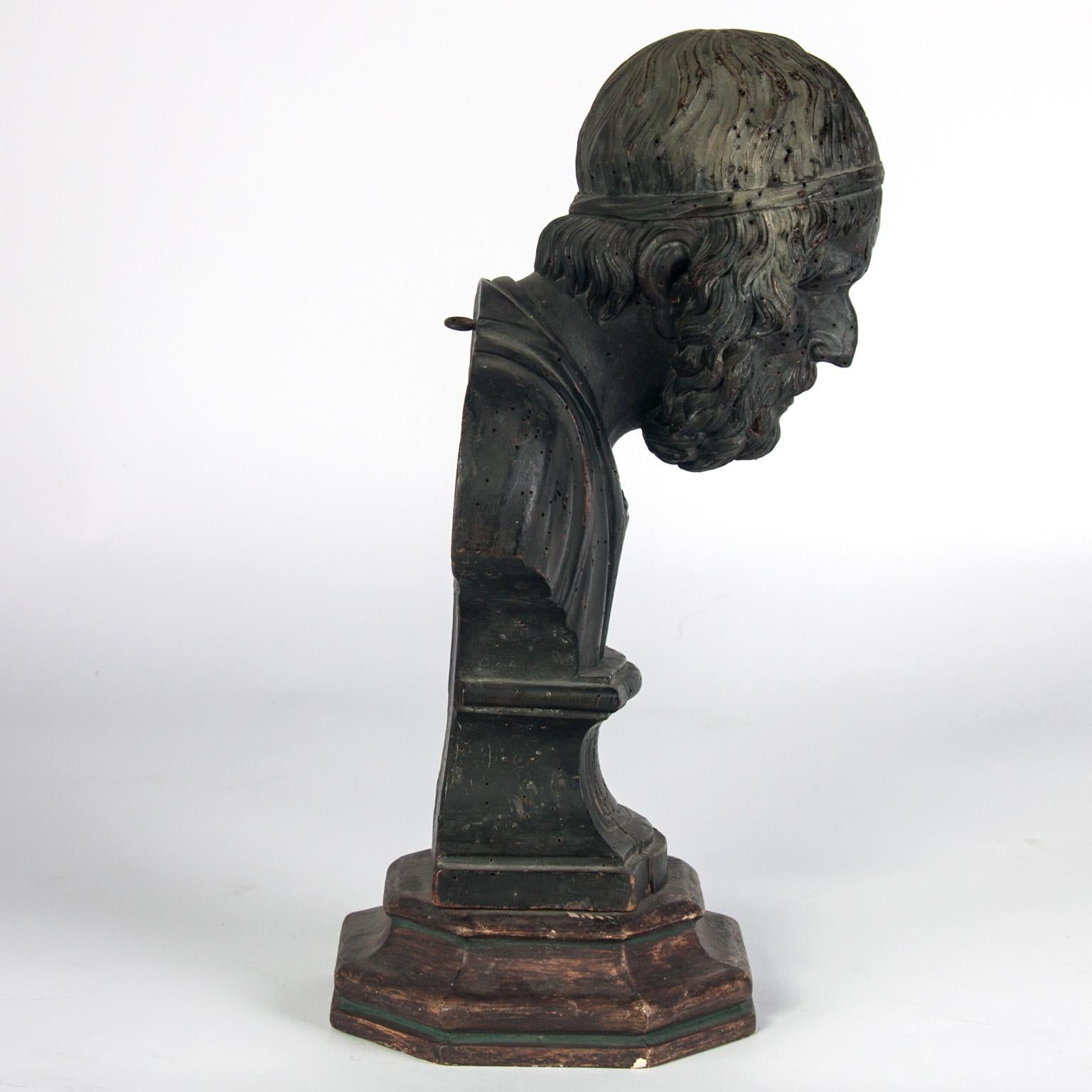 Neoclassical 17th Century Wooden Bust of the Greek Poet Homerus For Sale