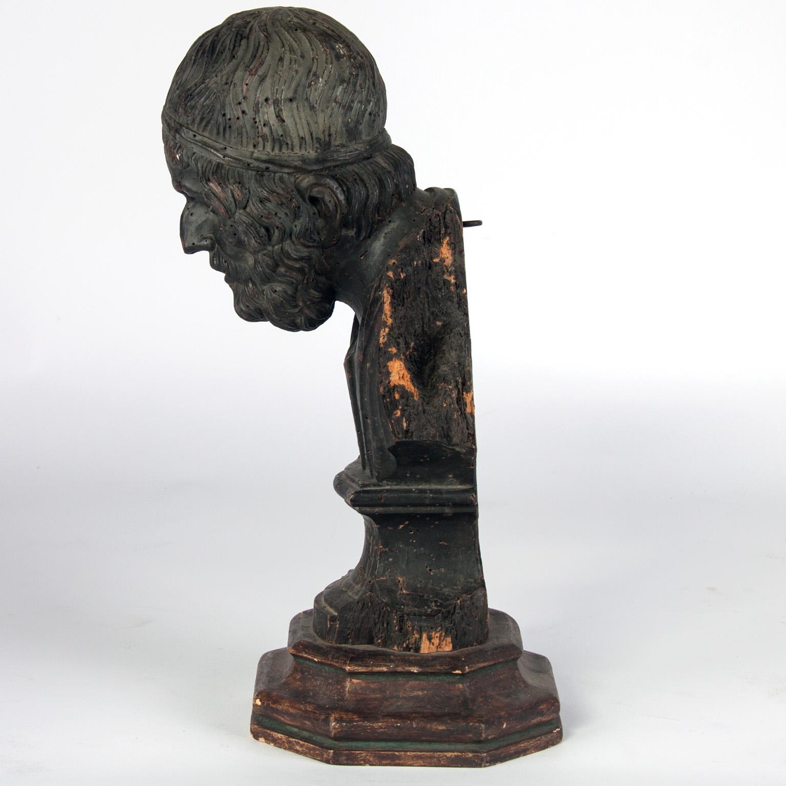 Carved 17th Century Wooden Bust of the Greek Poet Homerus For Sale