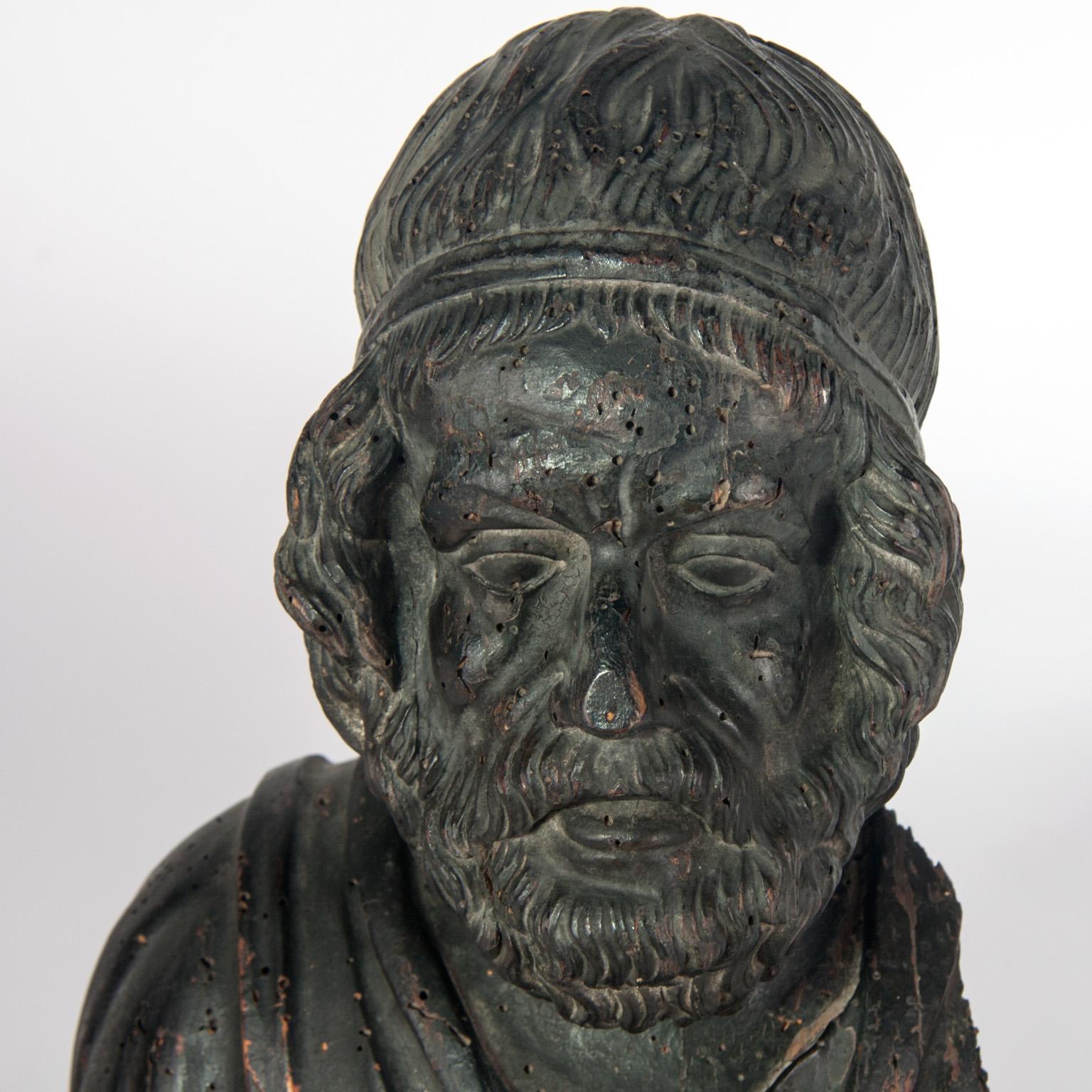 18th Century and Earlier 17th Century Wooden Bust of the Greek Poet Homerus For Sale