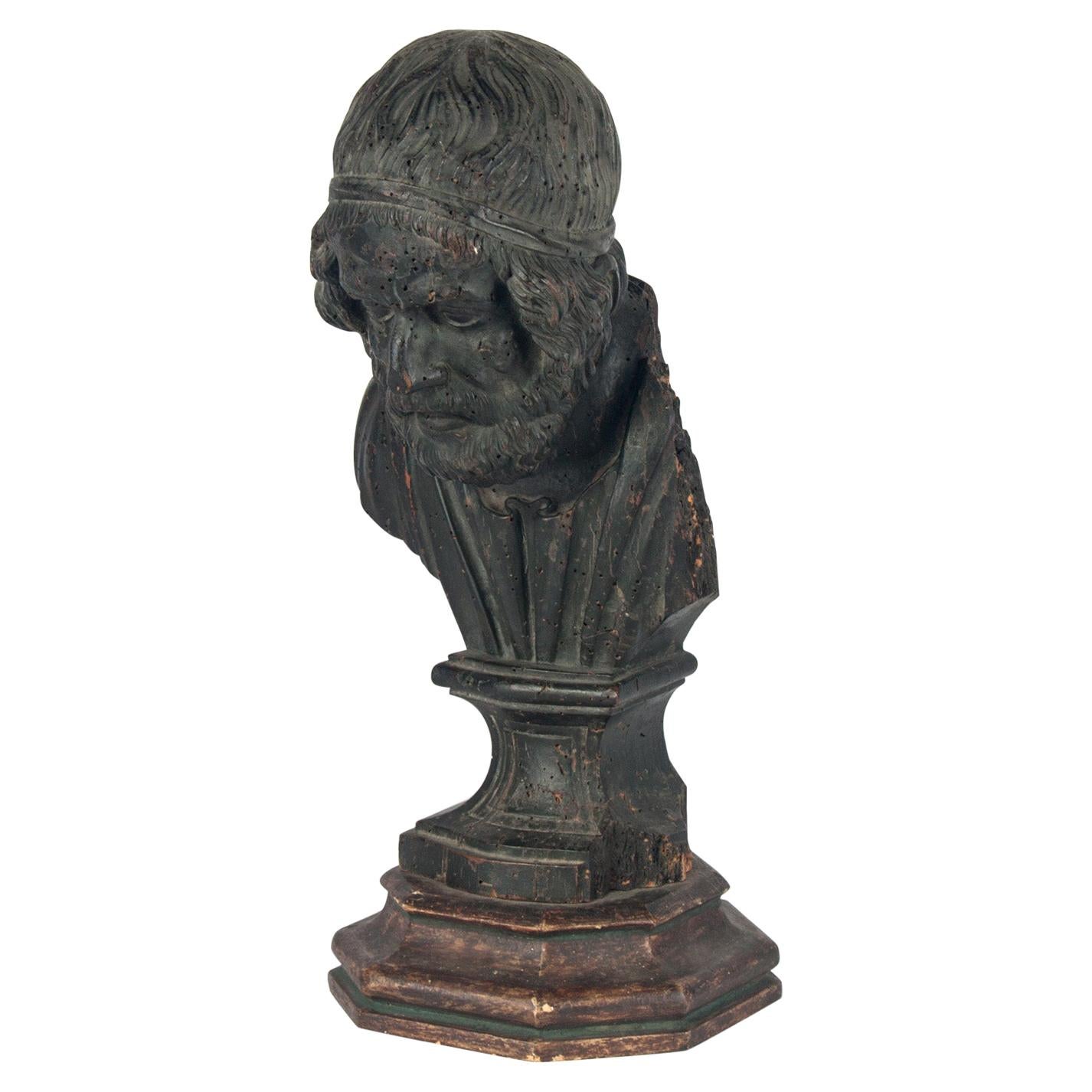 17th Century Wooden Bust of the Greek Poet Homerus