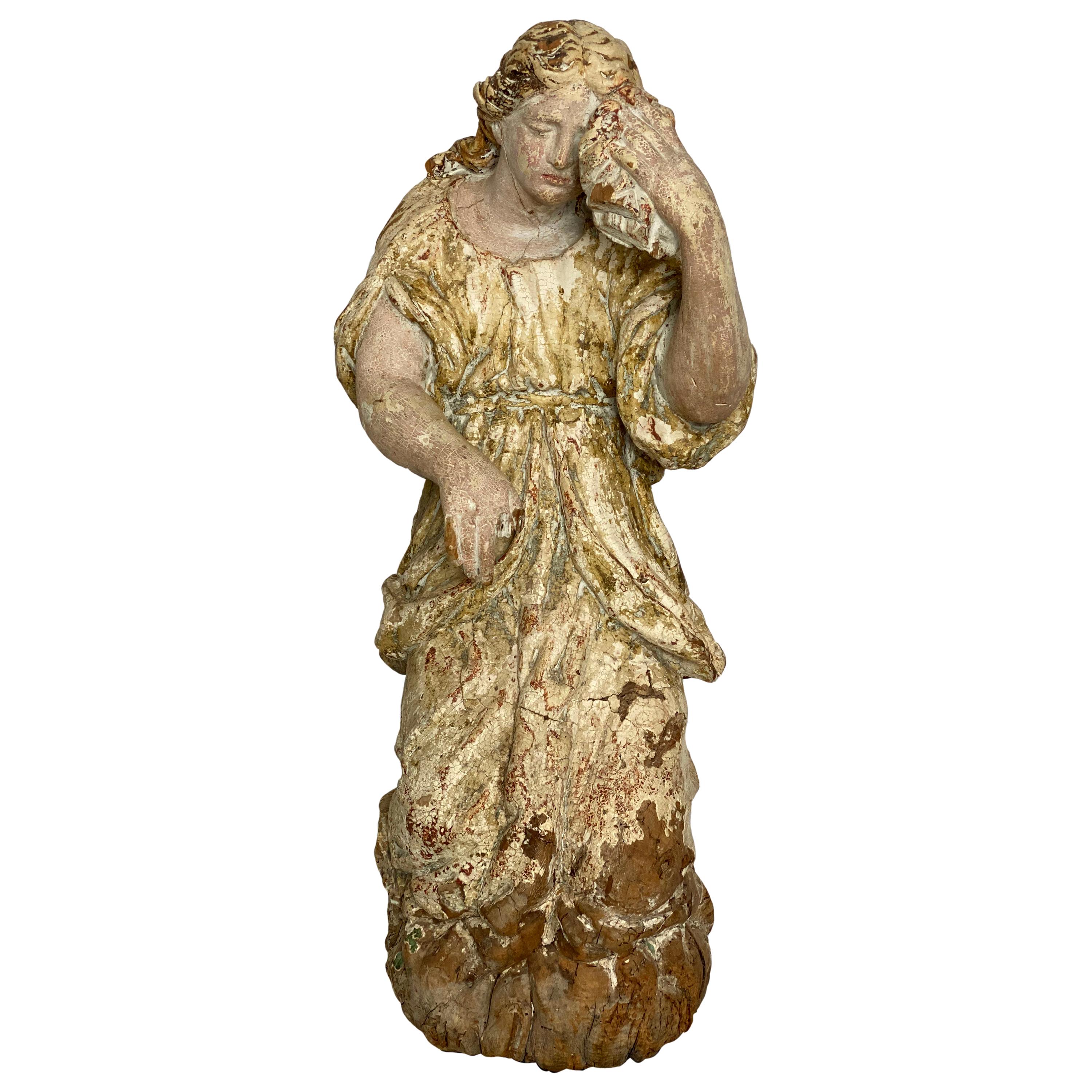 17th Century Wooden French Polychrome Statue of Mary Magdalene