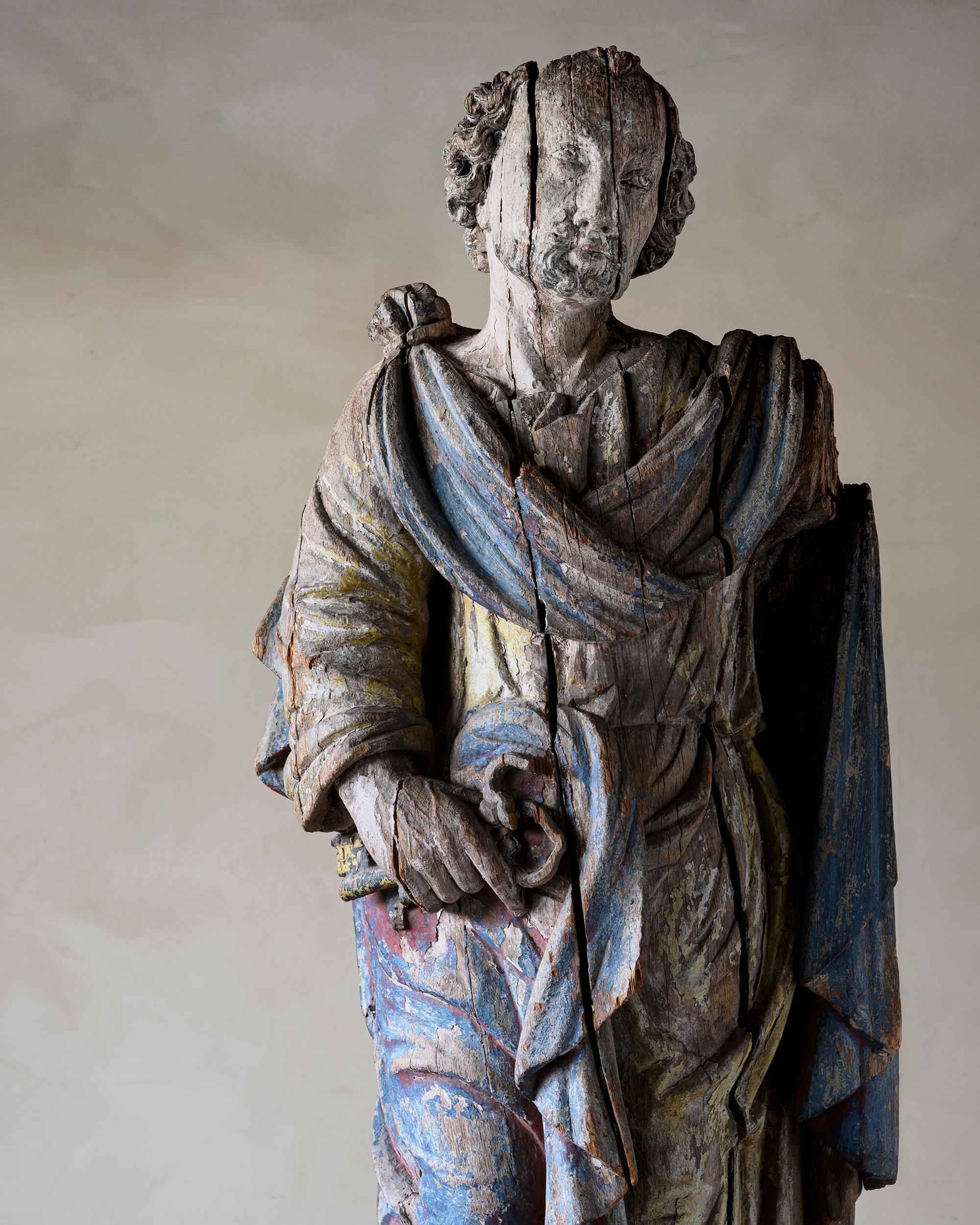 Hand-Carved 17th Century Wooden Sculpture of St Peter