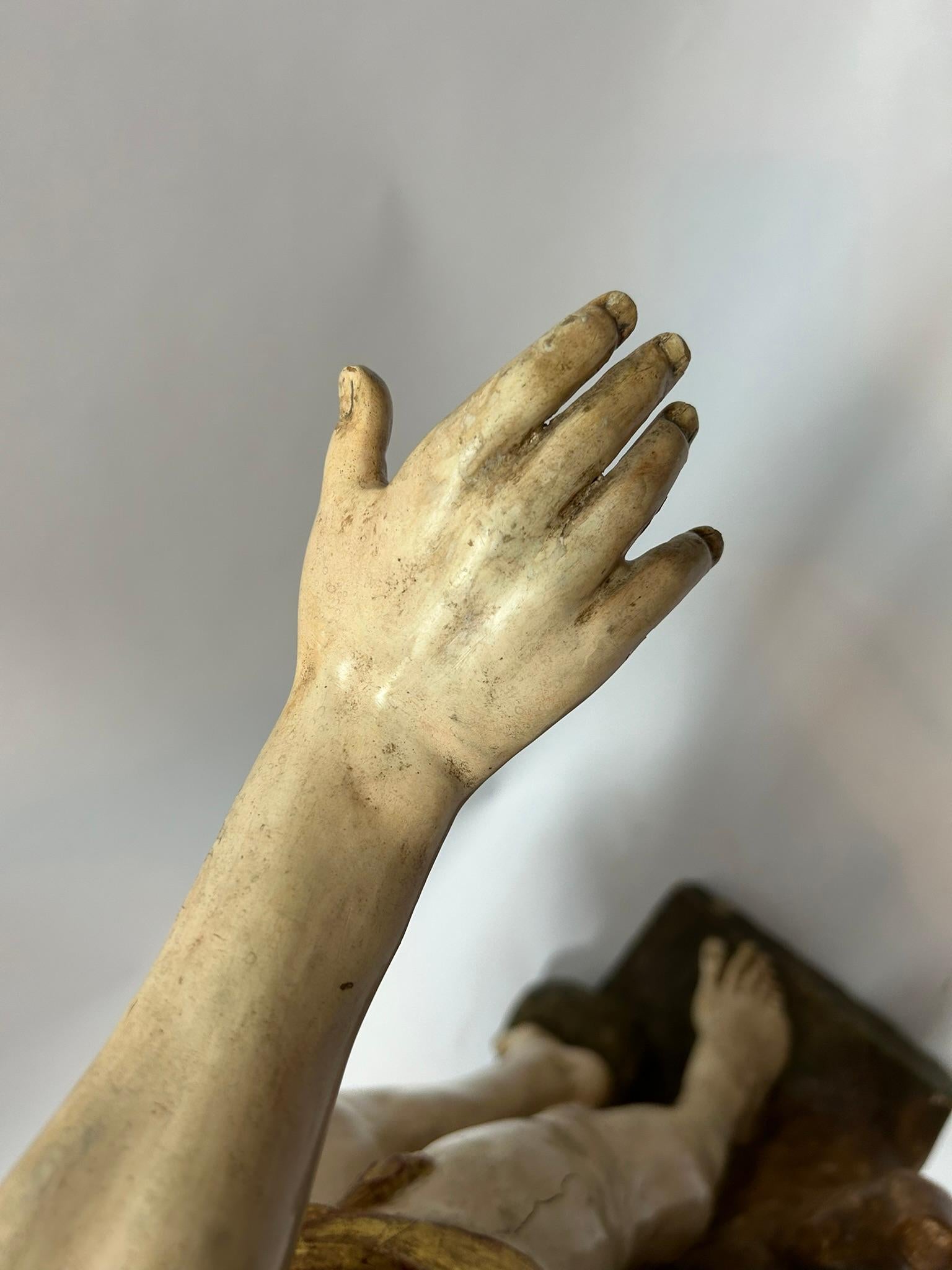 17th Century Wooden Sculpture Saint Sebastian Original Polychrome North Italy For Sale 5
