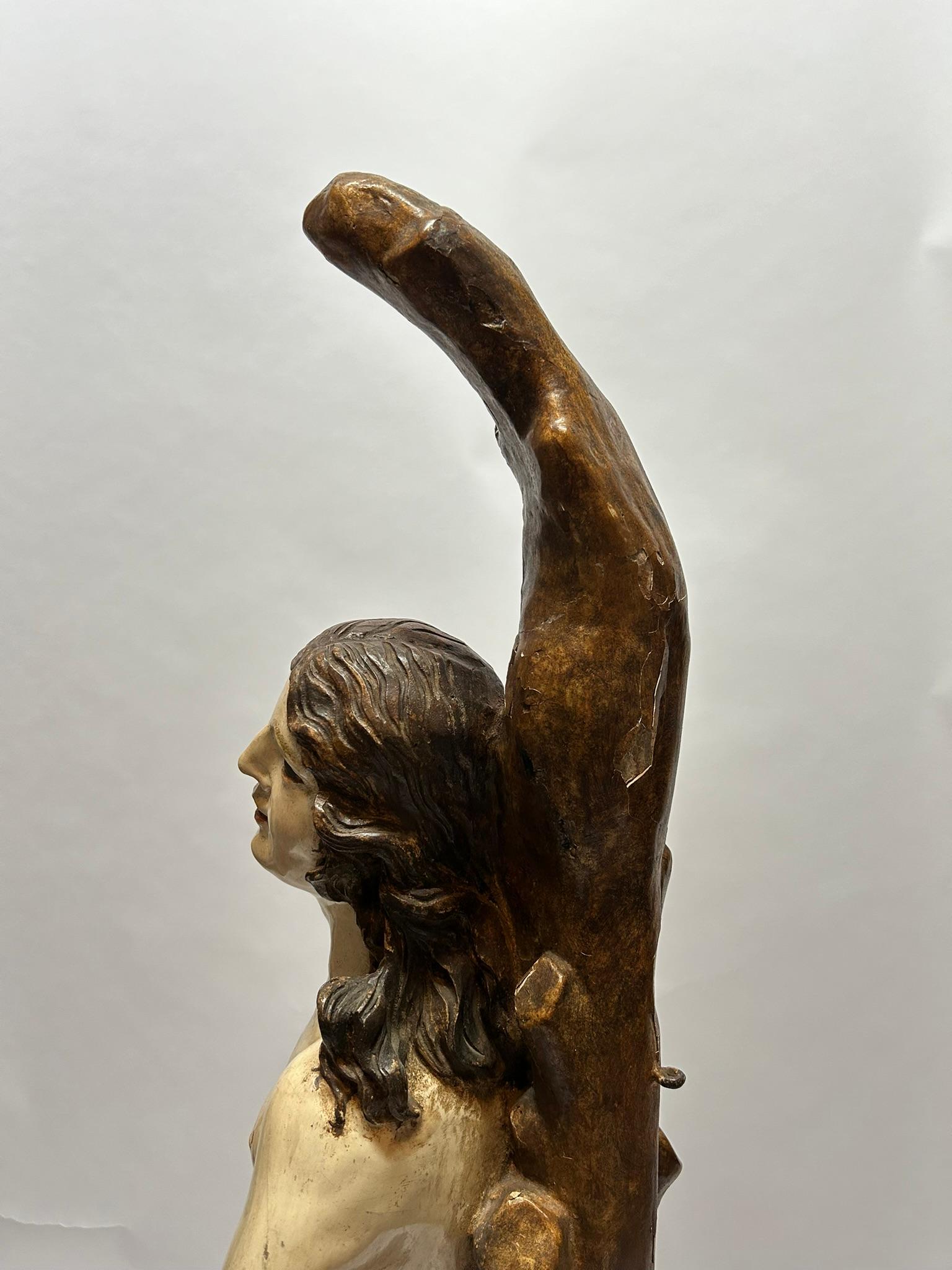17th Century Wooden Sculpture Saint Sebastian Original Polychrome North Italy For Sale 2