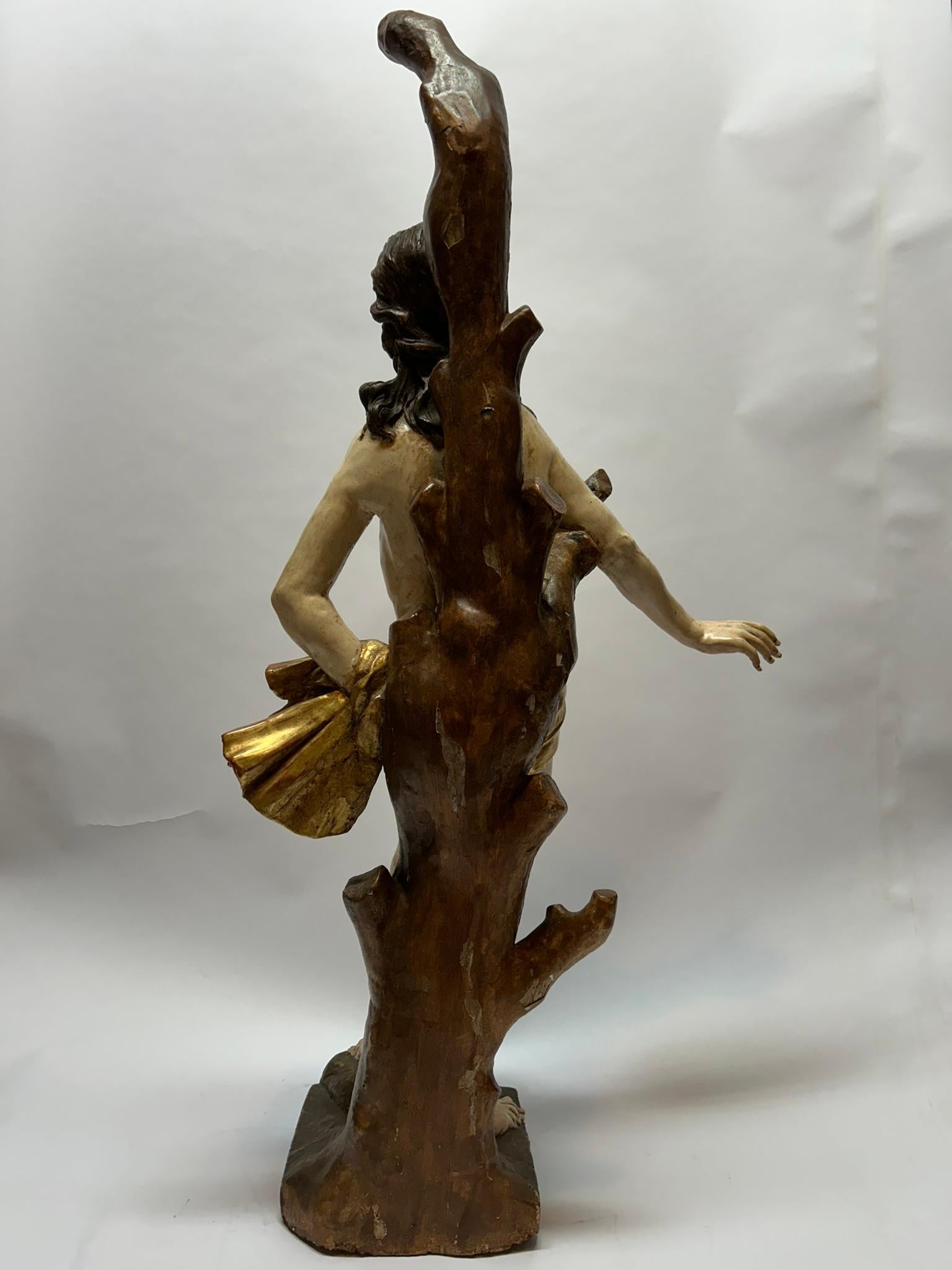 17th Century Wooden Sculpture Saint Sebastian Original Polychrome North Italy For Sale 3