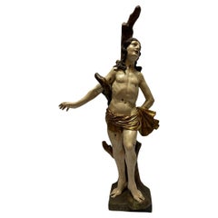 17th Century Wooden Sculpture Saint Sebastian Original Polychrome North Italy