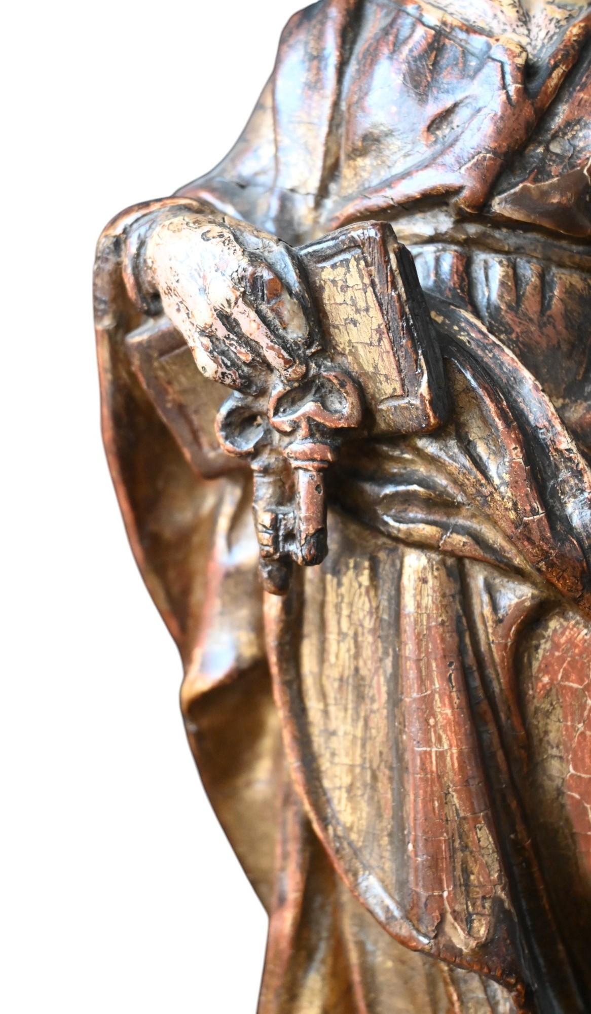 Barocco Statua lignea dell'Apostolo Peters del XVII secolo in vendita