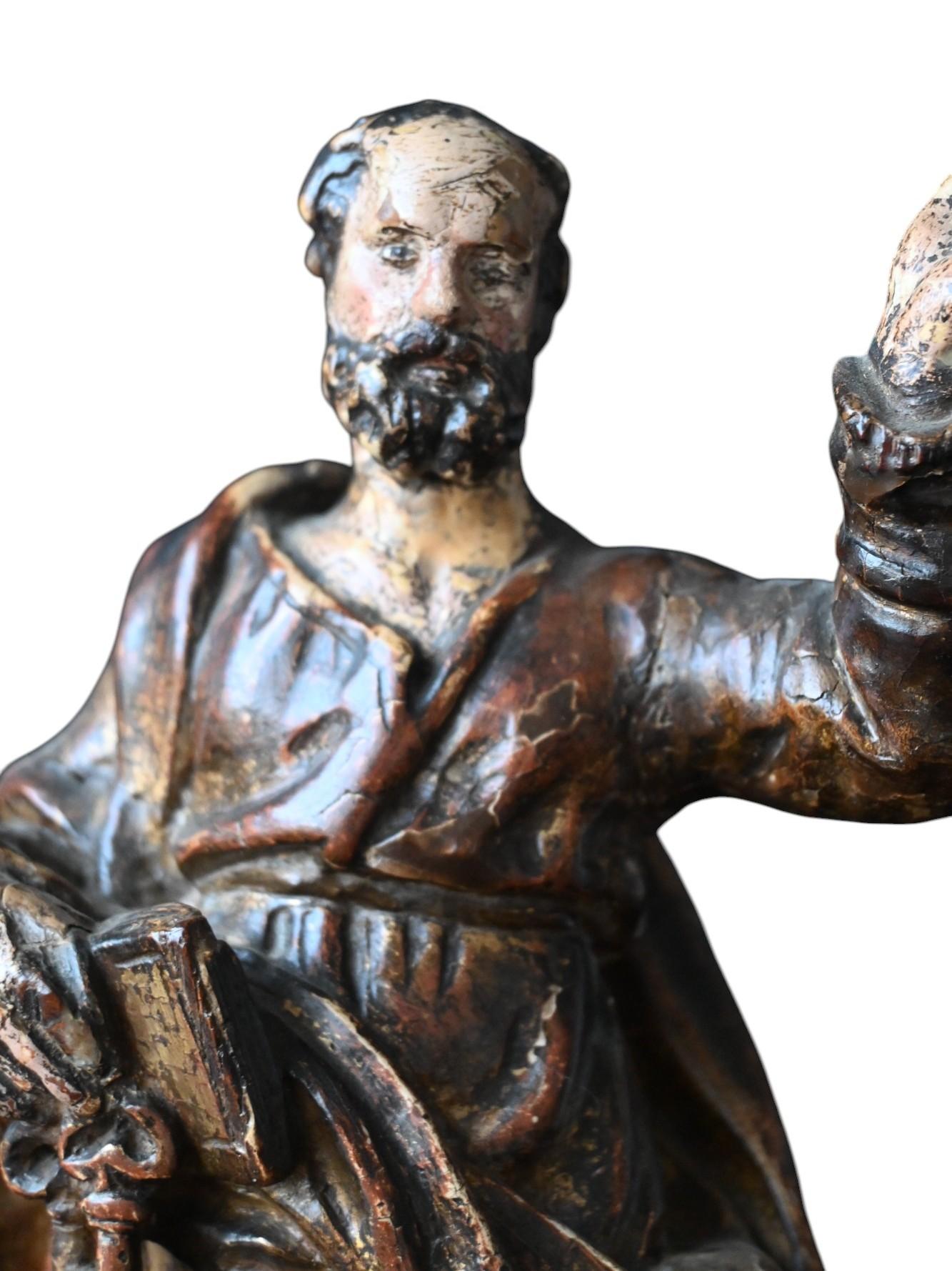 Belga Statua lignea dell'Apostolo Peters del XVII secolo in vendita