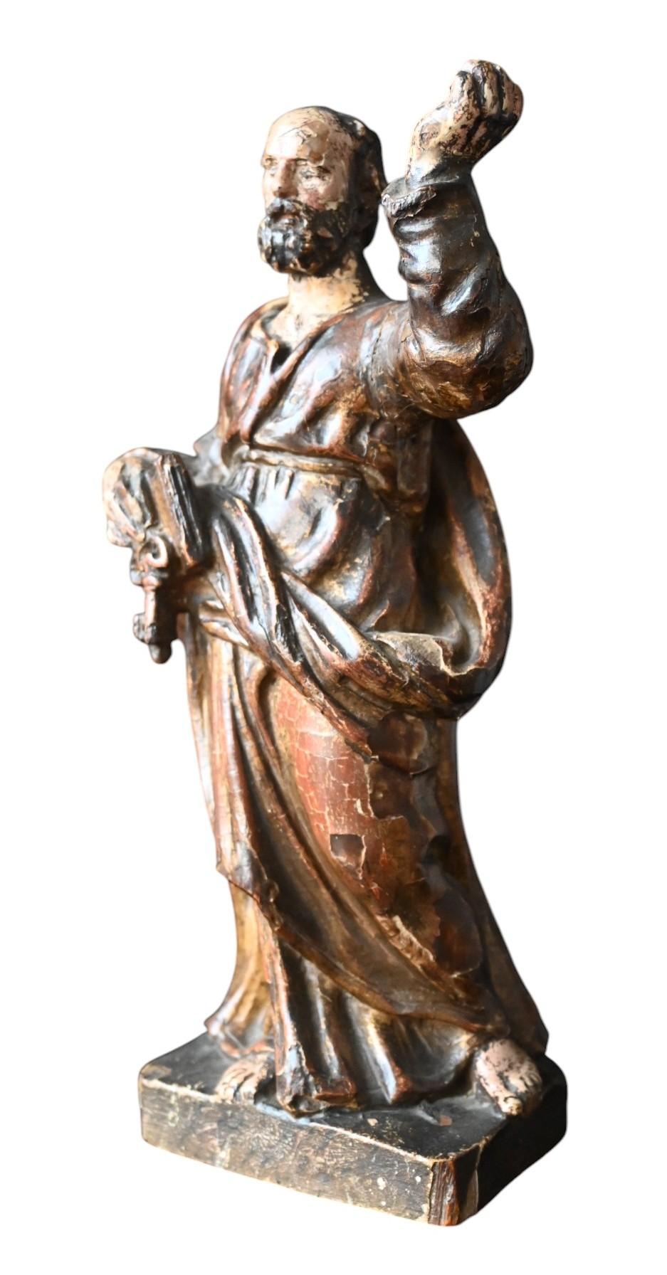 Statua lignea dell'Apostolo Peters del XVII secolo in vendita 1