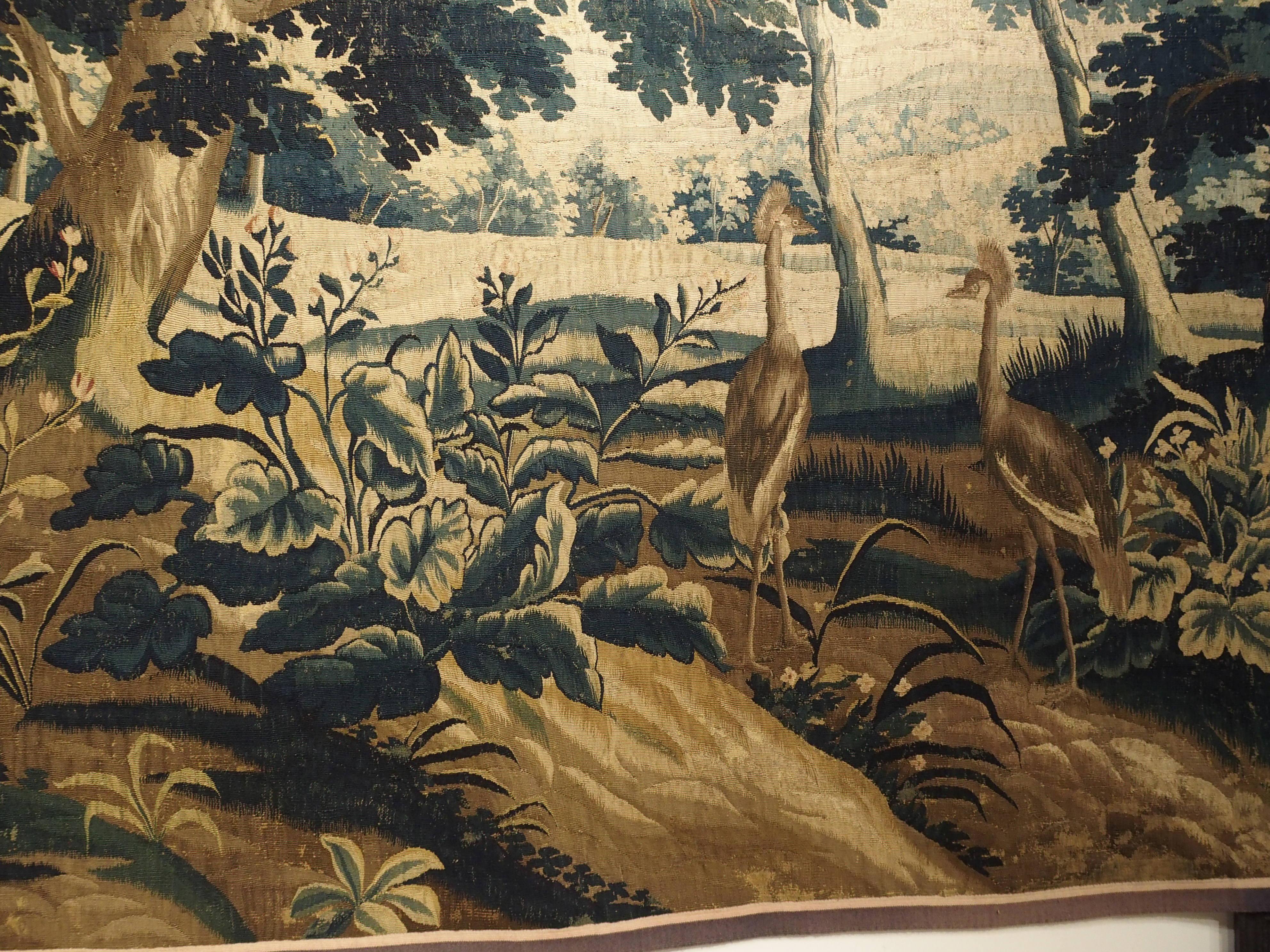 Belgian 17th Century Wool and Silk Verdure Bleue Tapestry