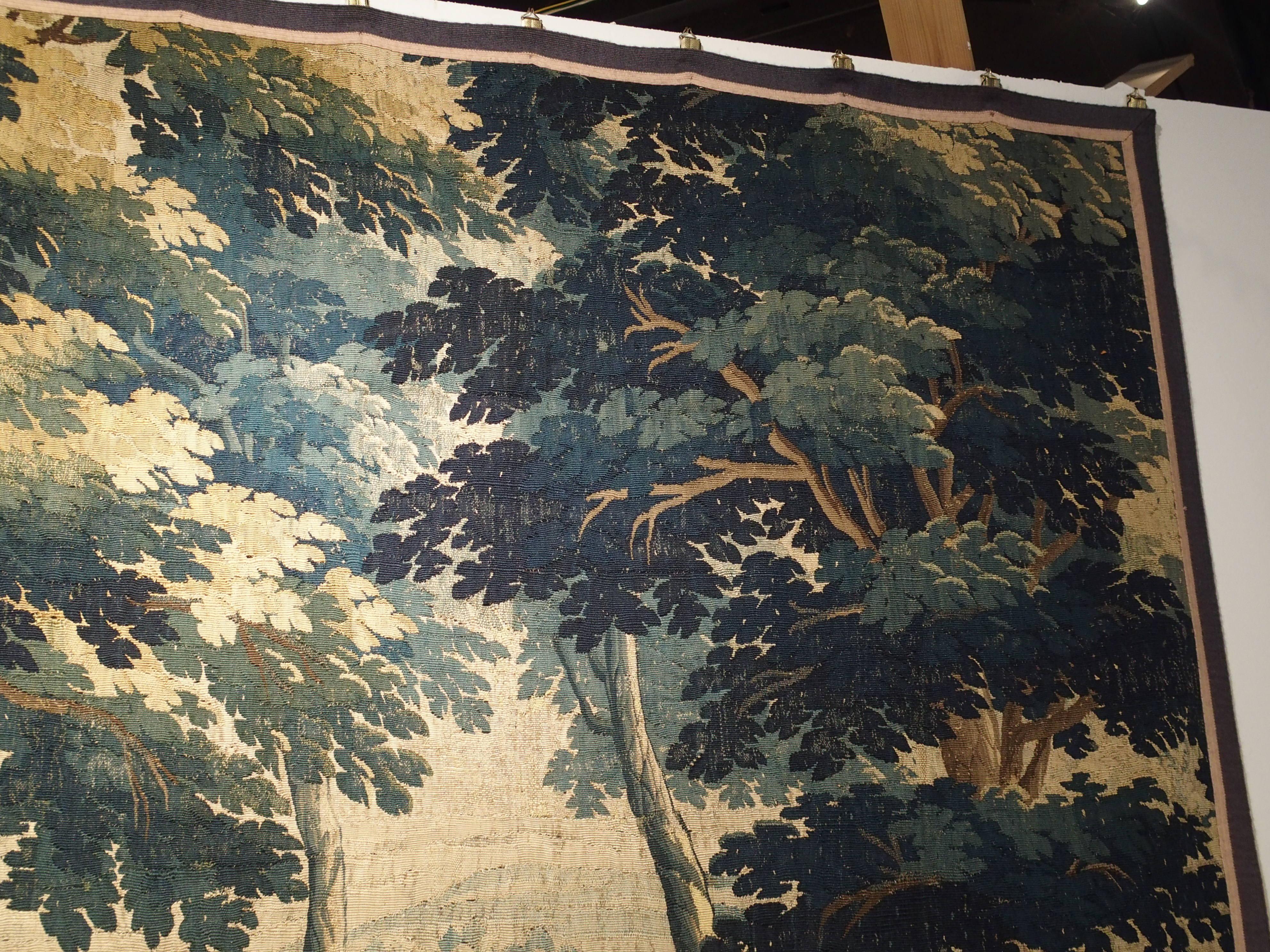 17th Century Wool and Silk Verdure Bleue Tapestry In Good Condition In Dallas, TX