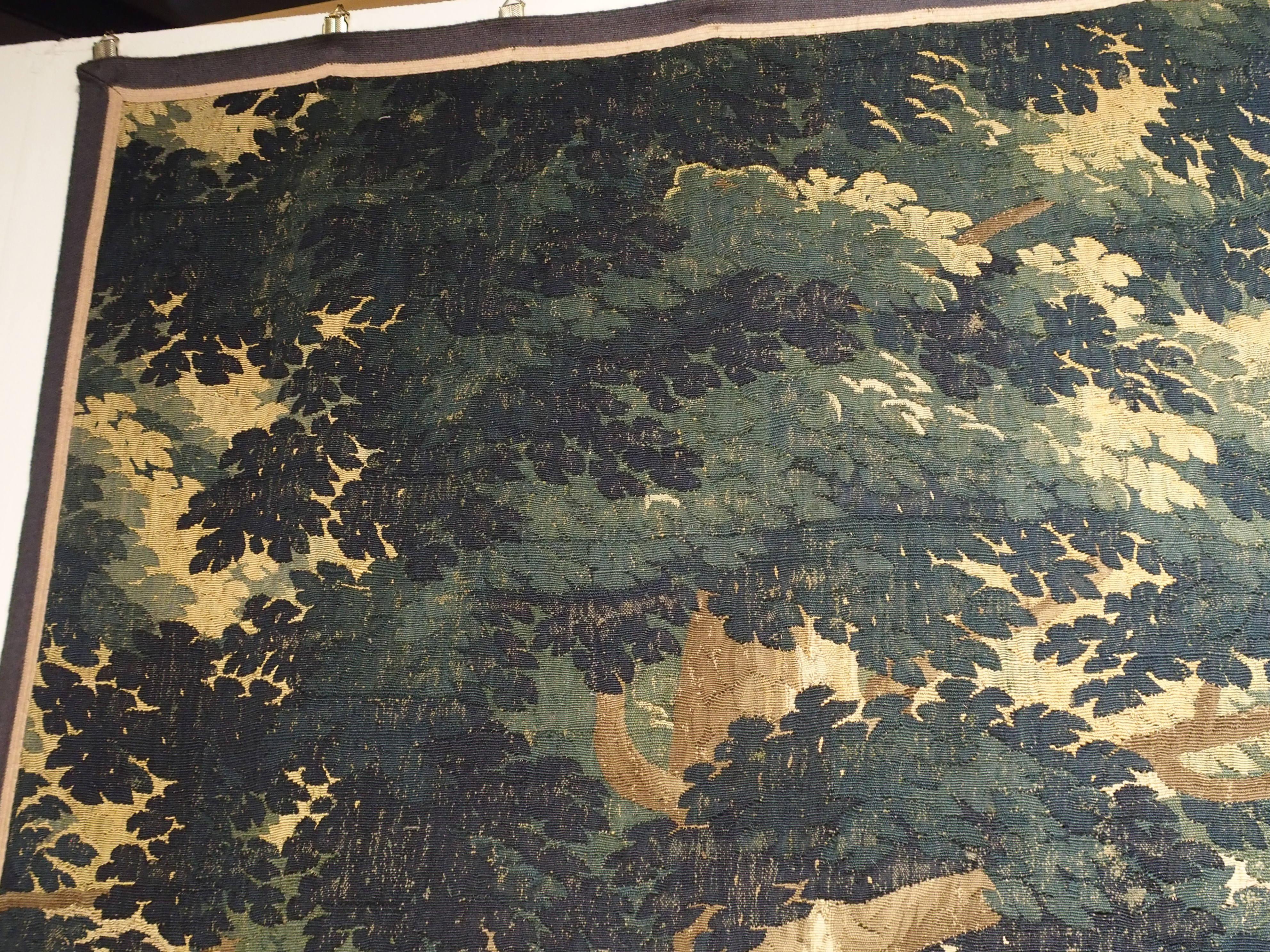 18th Century and Earlier 17th Century Wool and Silk Verdure Bleue Tapestry