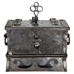 17th Century Wrought Iron Nuremberg Antique Miniature Strongbox Casket