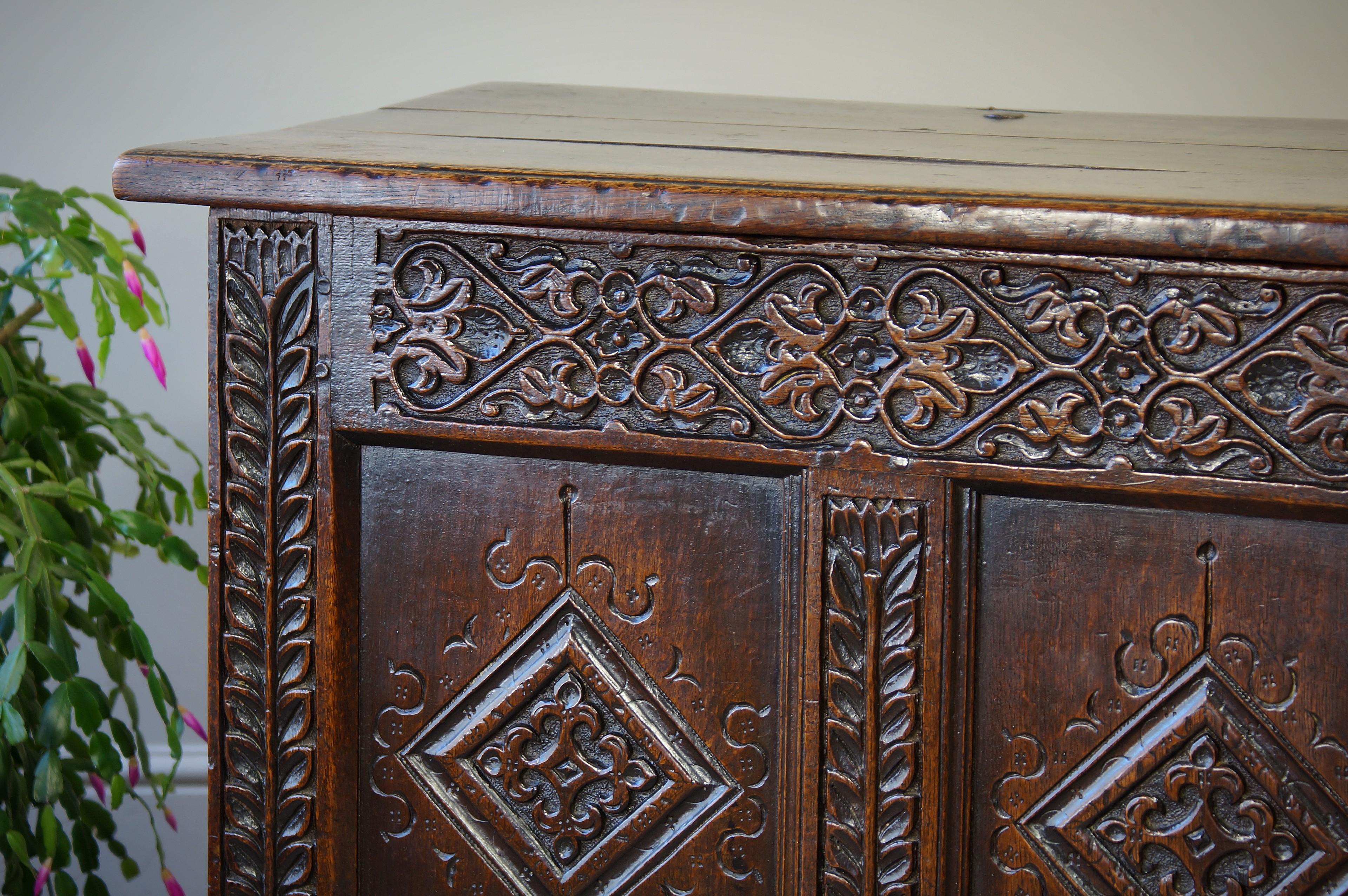 18th Century and Earlier 17th Century Yorkshire Oak Coffer. For Sale
