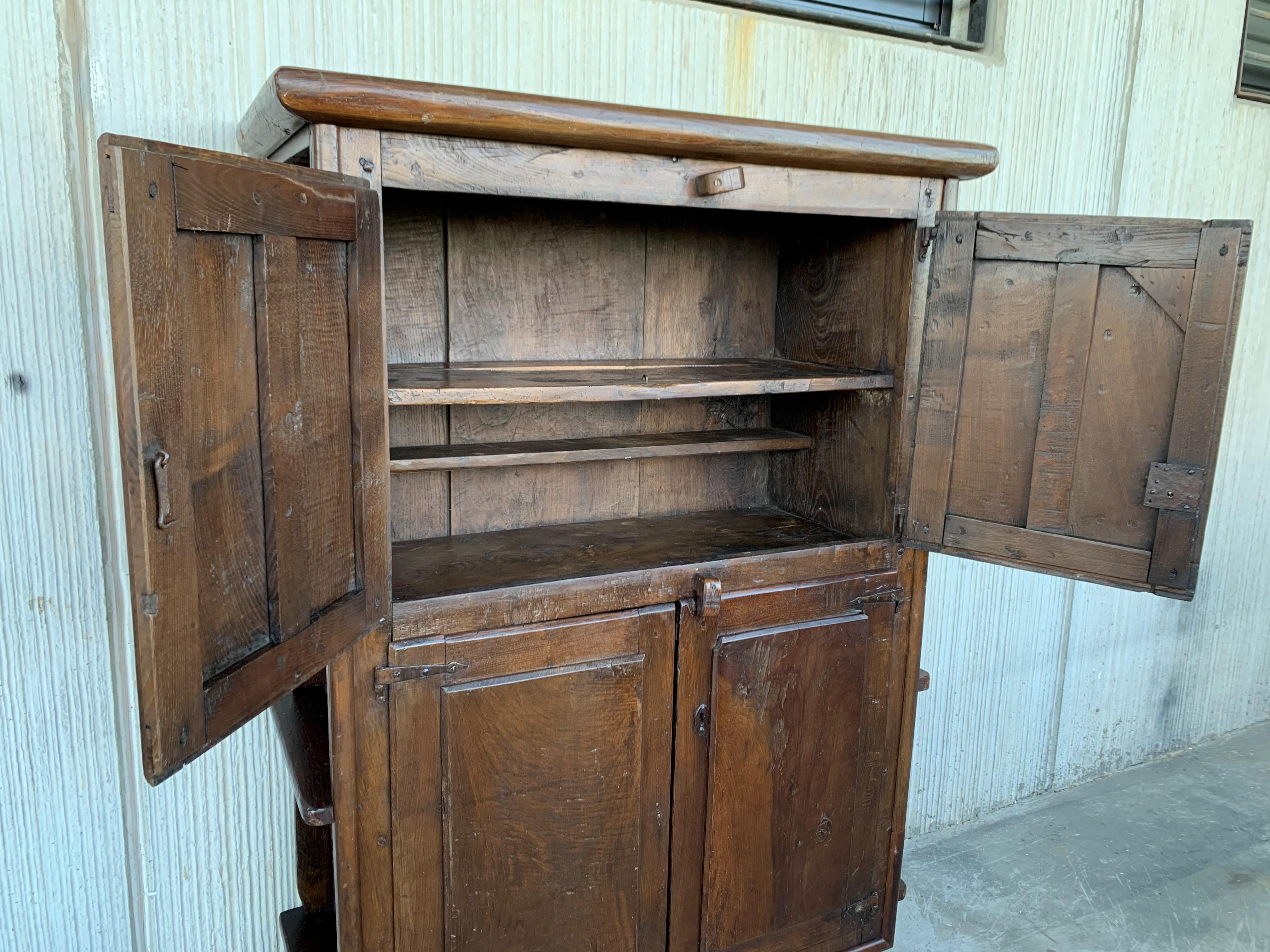Iron 17th Century Cupboard or Cabinet with Four Doors Walnut Castillia Spain Restored
