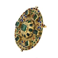 17th-Early 18th Century Spanish Colonial Gold Enameled Adornment with Emeralds