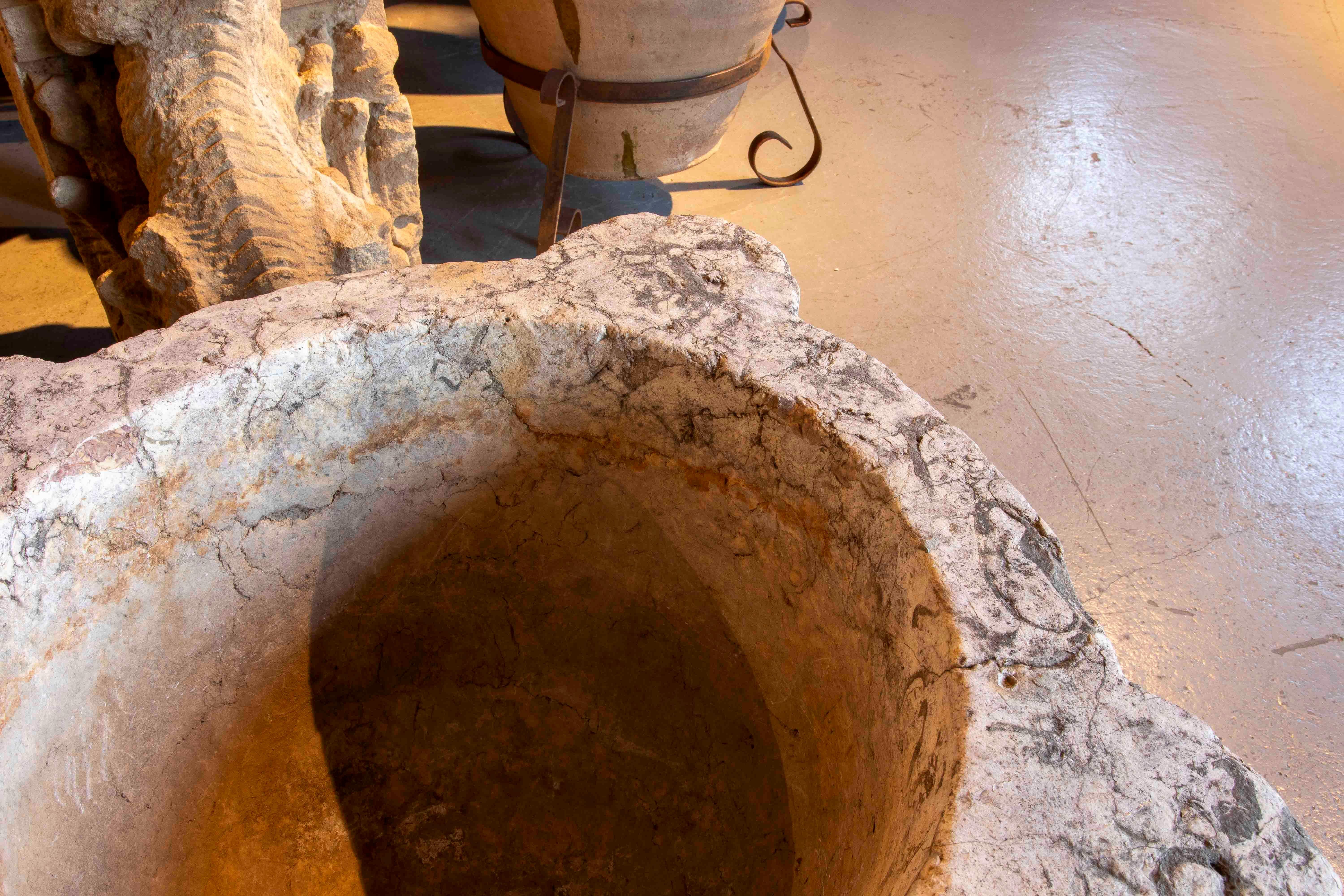 17th Giant Stone Mortar with Latin Inscription. For Sale 3