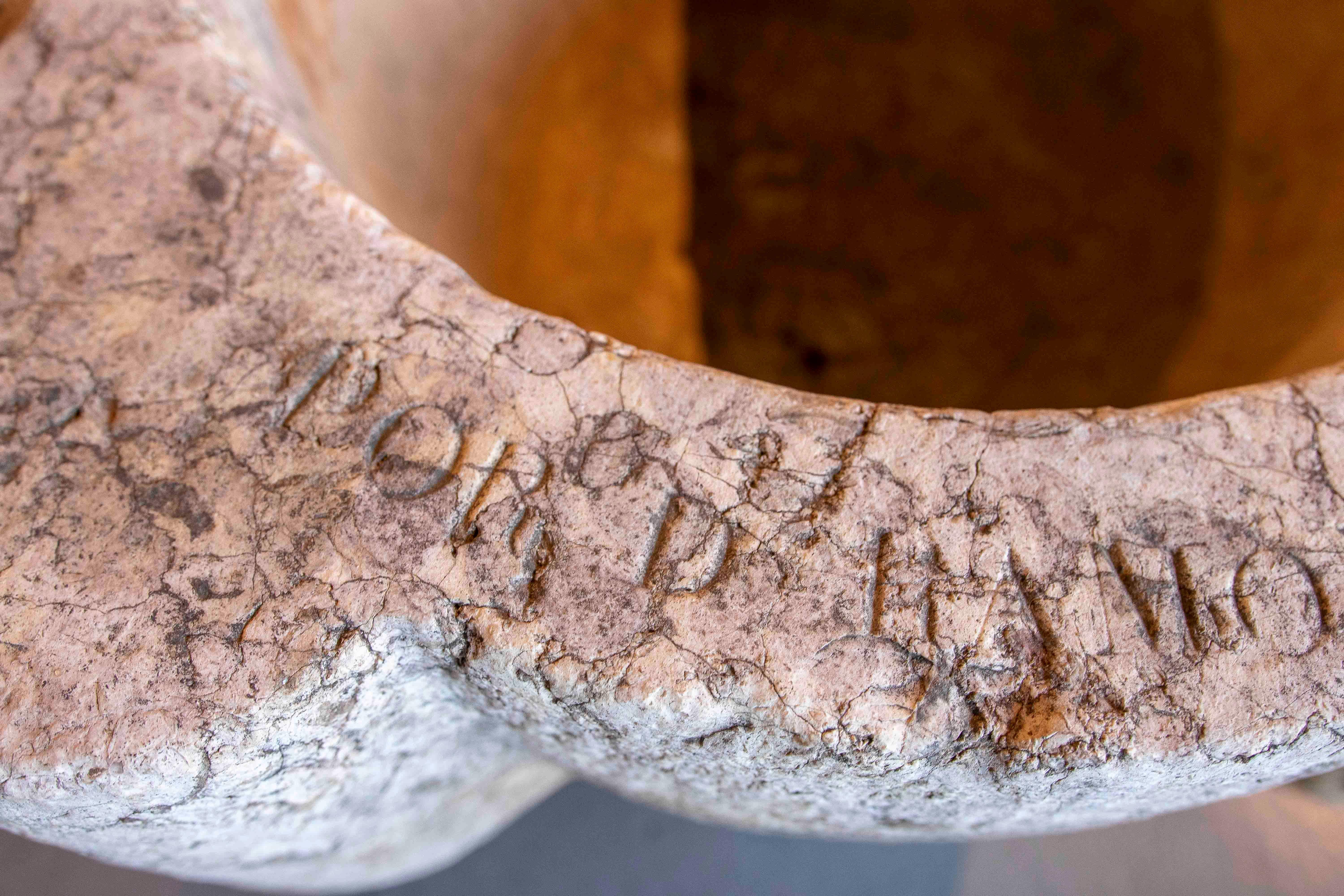 17th Giant Stone Mortar with Latin Inscription. For Sale 5