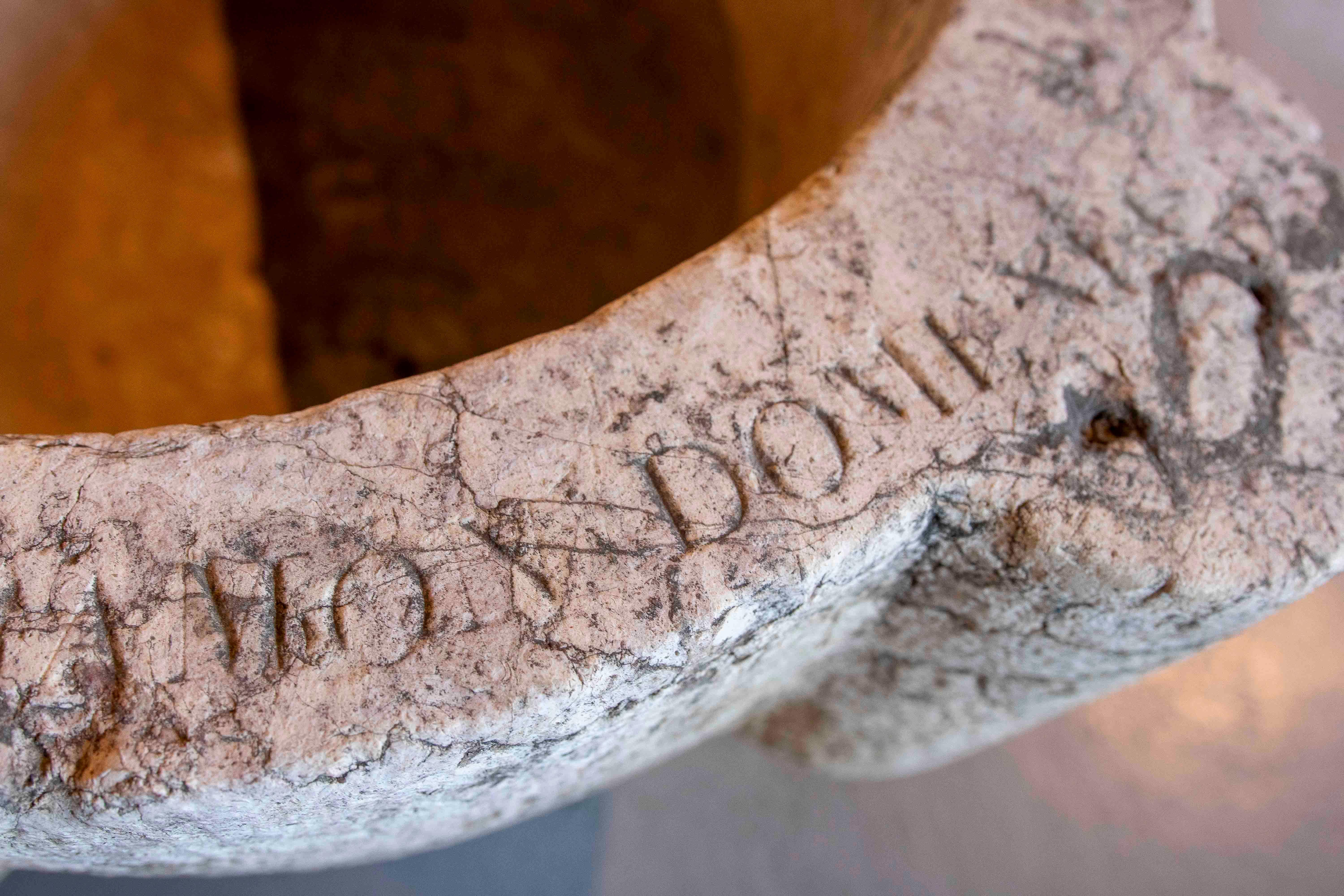 17th Giant Stone Mortar with Latin Inscription. For Sale 6