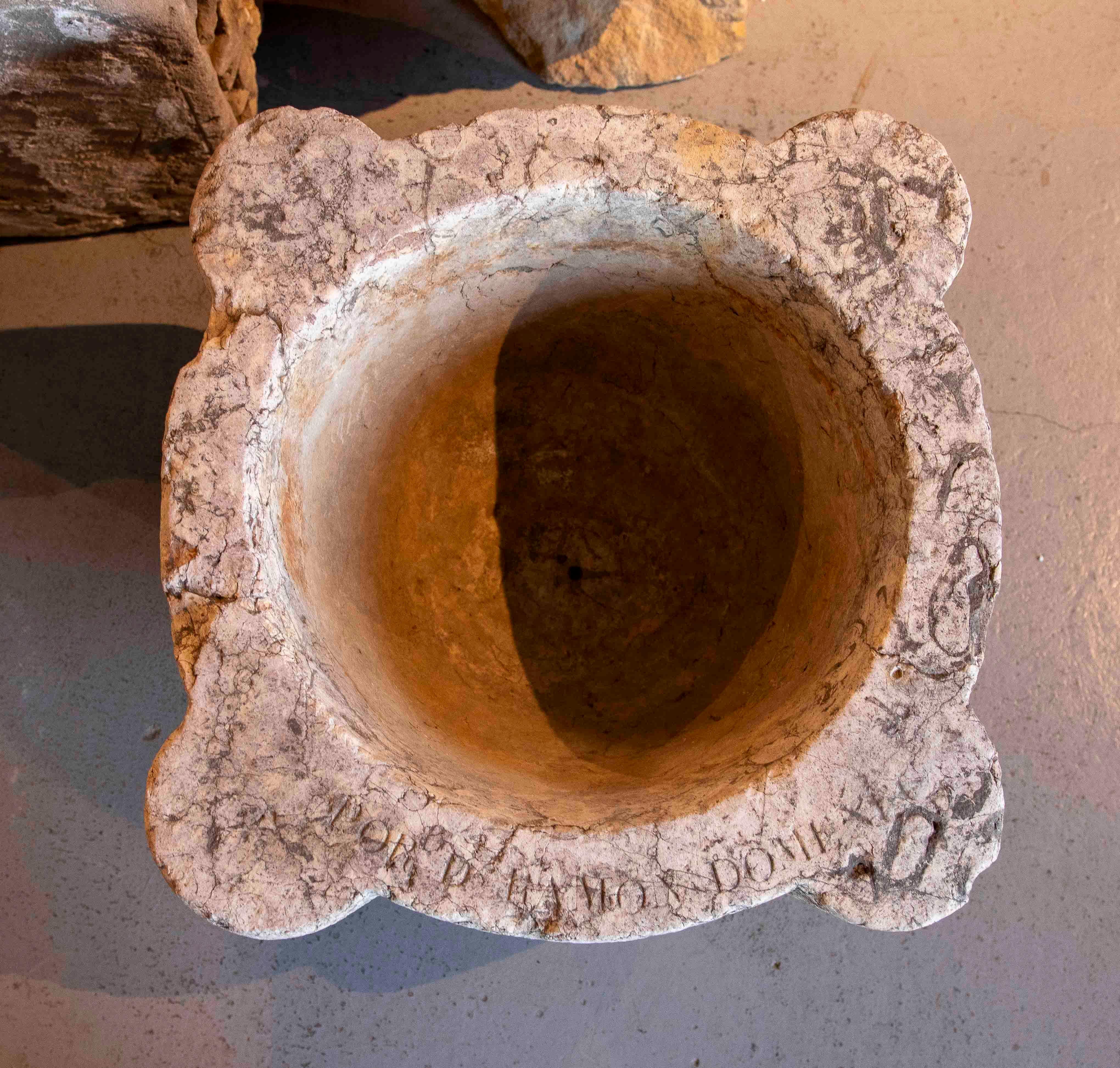 17th Giant Stone Mortar with Latin Inscription. For Sale 7