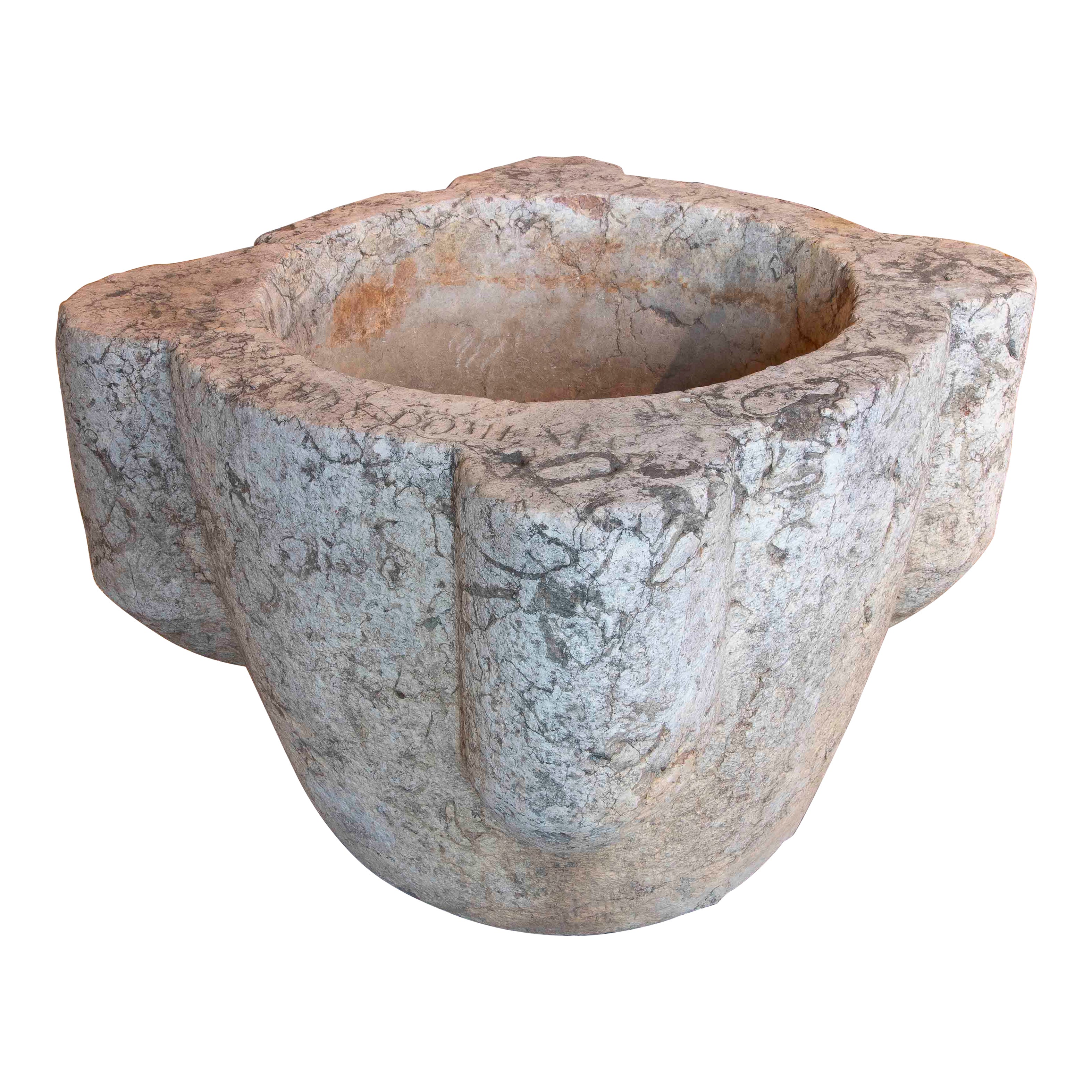 17th Giant Stone Mortar with Latin Inscription.