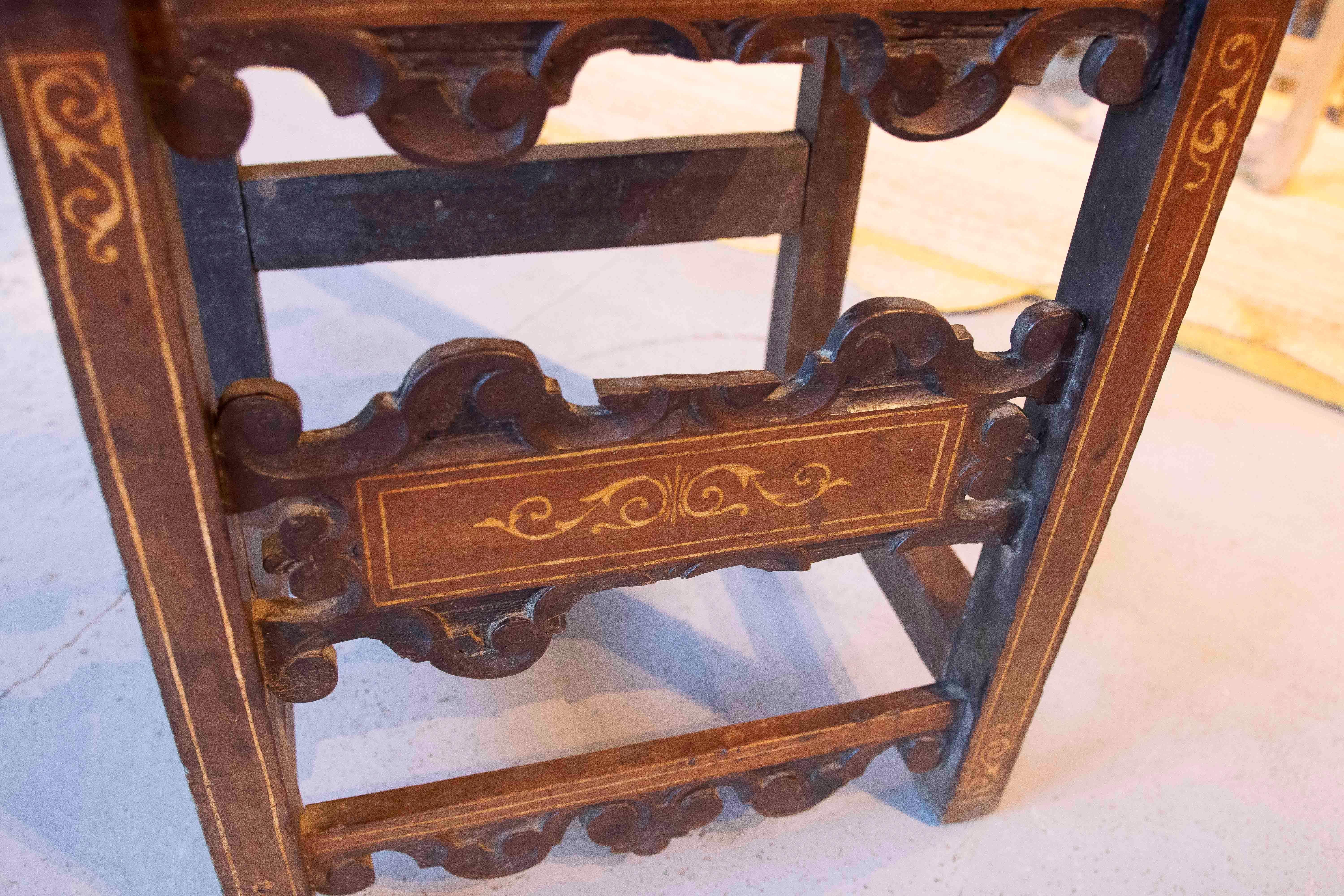 17th Hand Carved Antique Italian Wood Chair with Inlaid Inlays For Sale 5