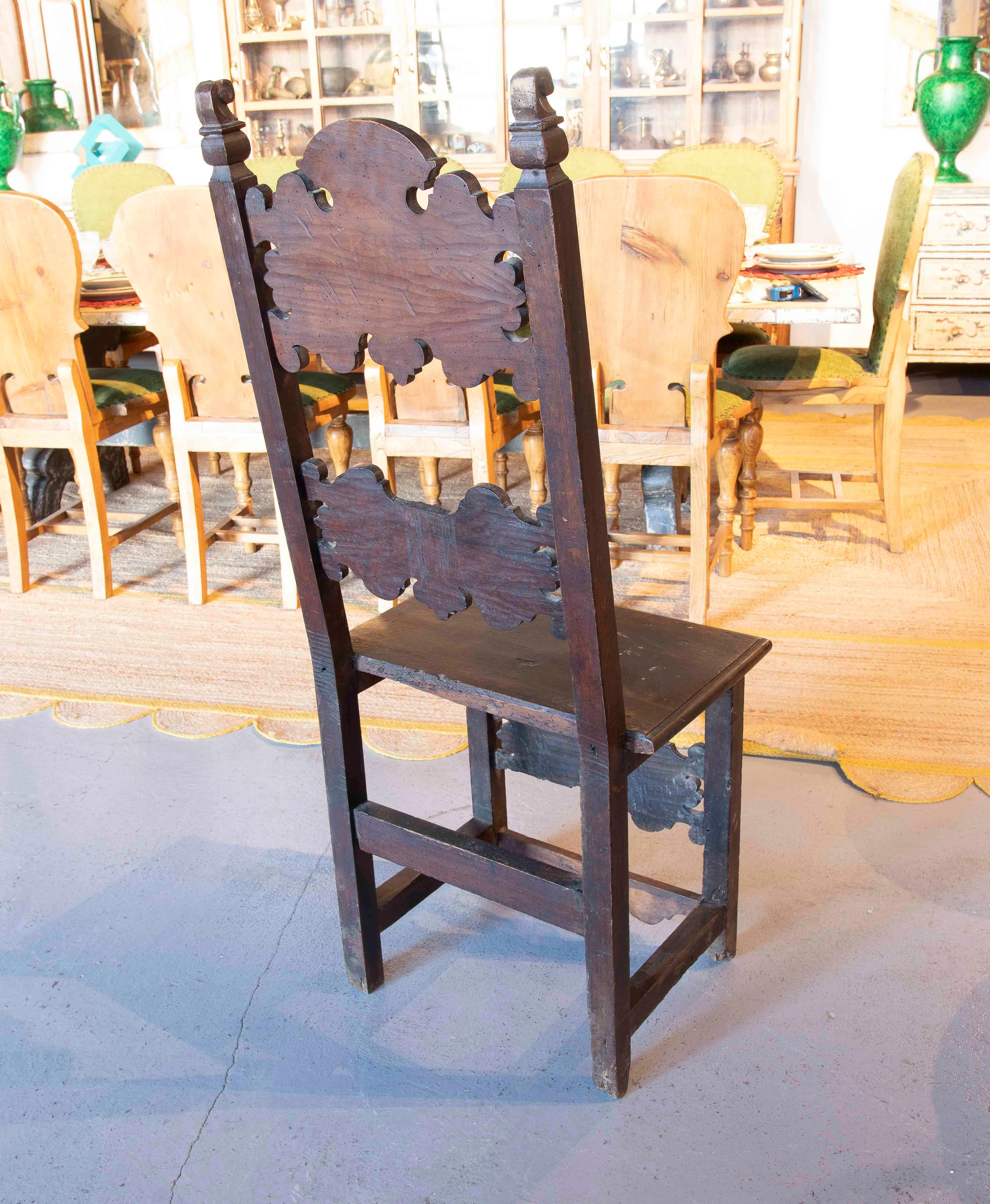 18th Century and Earlier 17th Hand Carved Antique Italian Wood Chair with Inlaid Inlays For Sale