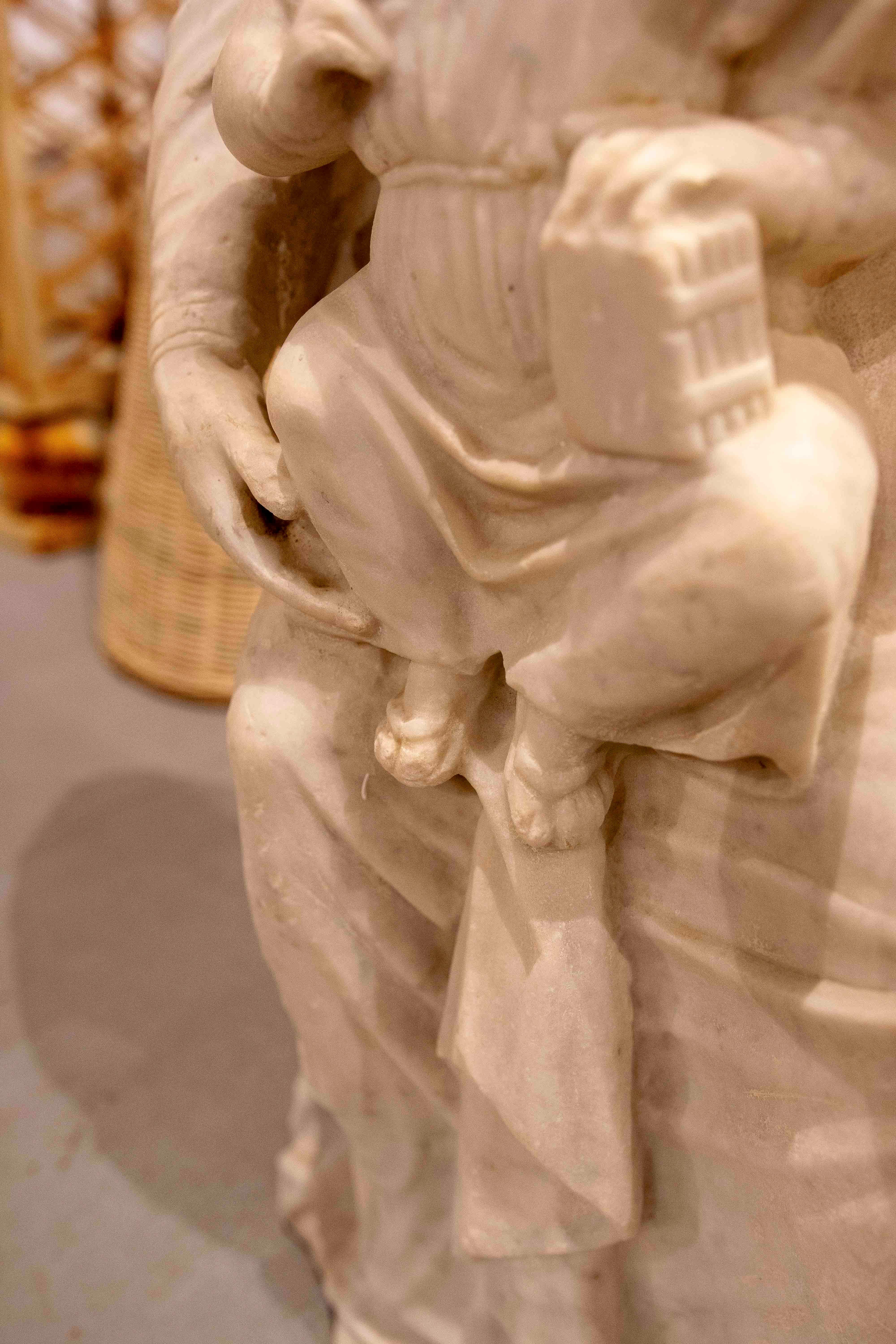 17th Hand Carved Marble Sculpture of Virgin with Child For Sale 5