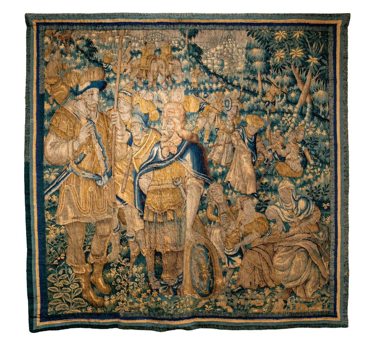 17th Important Flemish Tapestry of Hunting and Courtship in Exotic Landscape