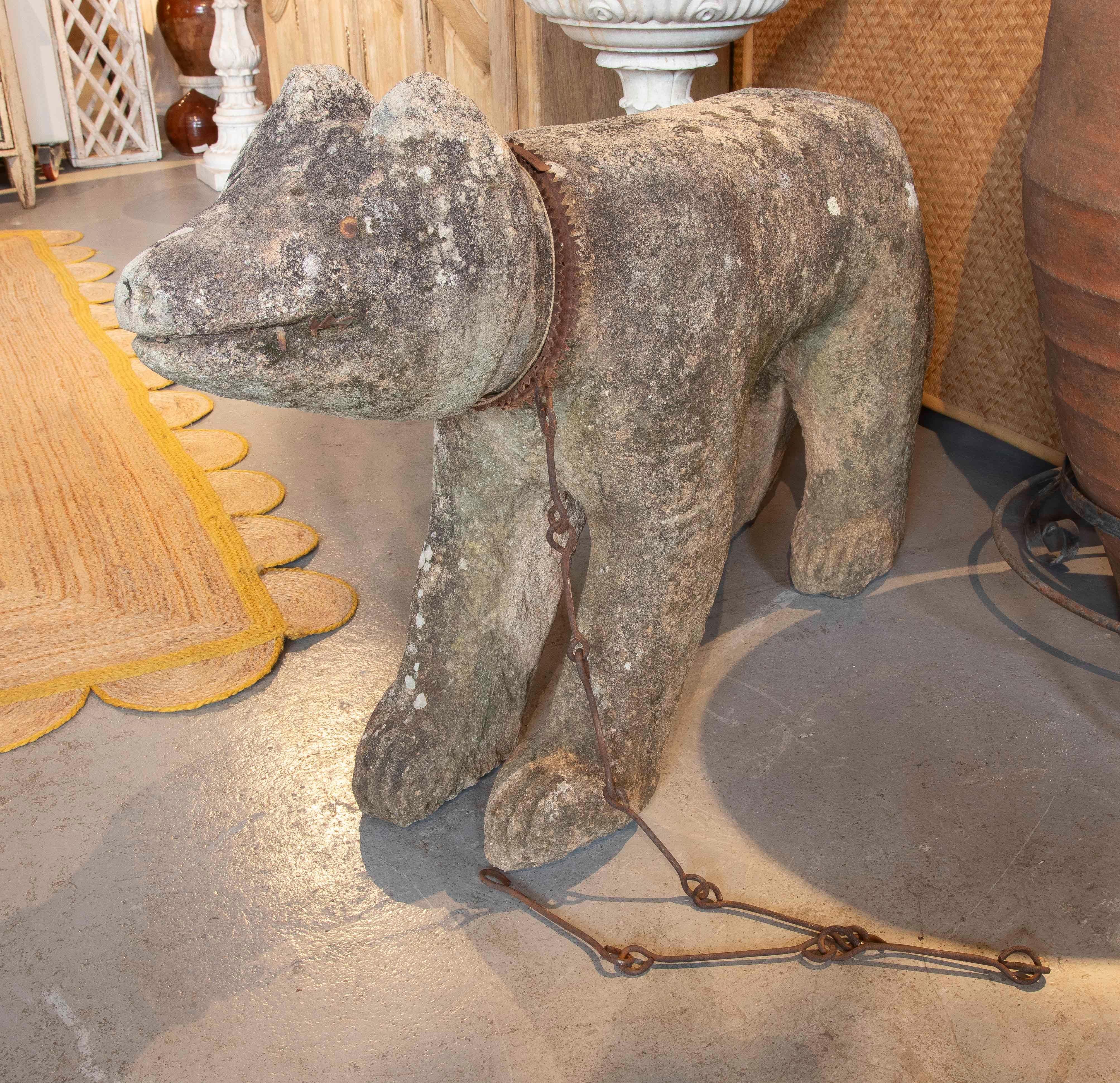 Portuguese 17th Iron Carved Sculpture of Dog in Granite with Details, Portugal
