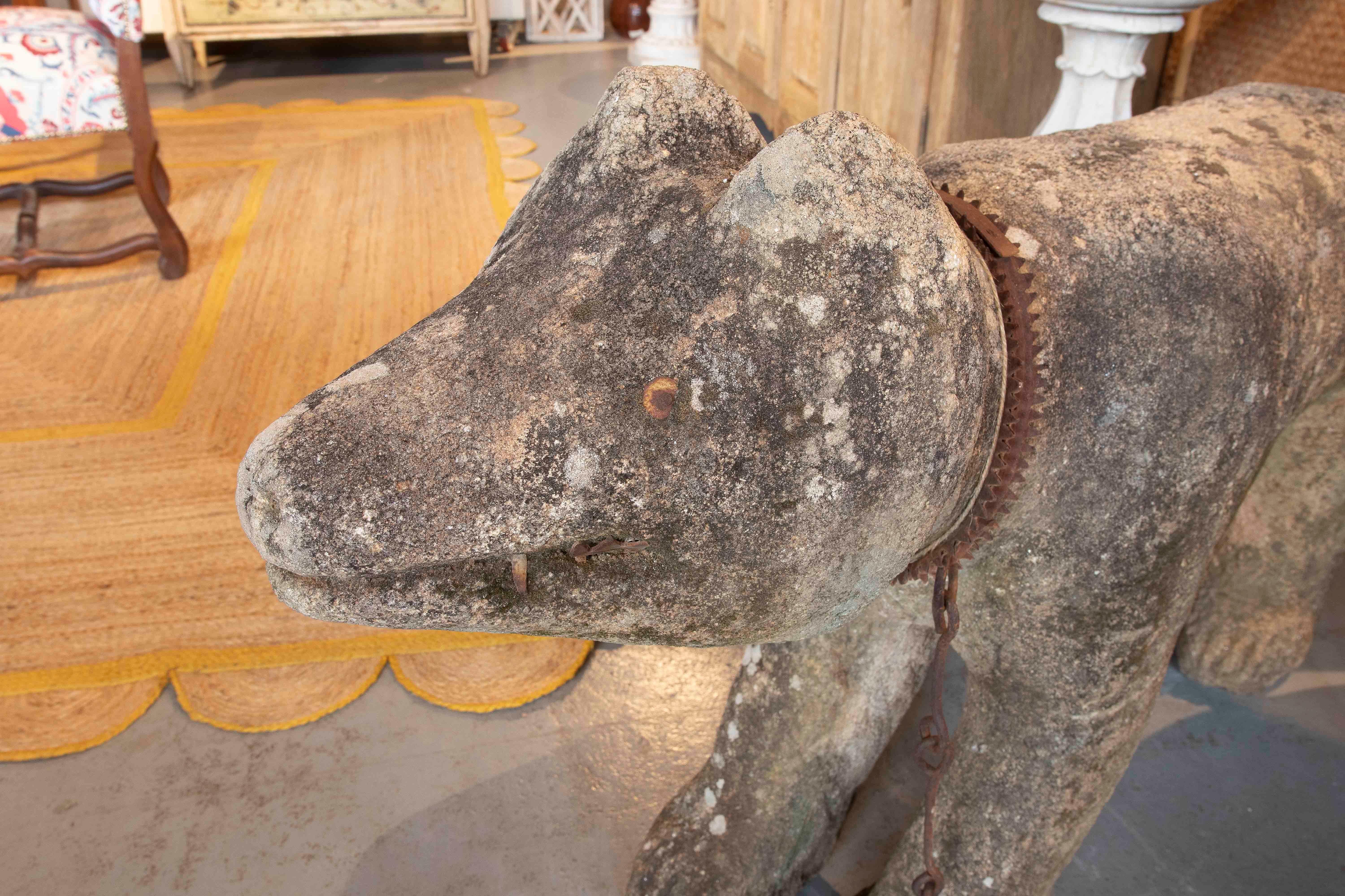 18th Century and Earlier 17th Iron Carved Sculpture of Dog in Granite with Details, Portugal
