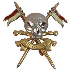 Vintage 17th Lancers Death or Glory 9 Carat Gold Skull Design Brooch