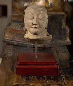 17th or 18 Century Hand Carved Stone Head of a Man Mounted on Base