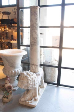 17th Pair of Neoclassical Pedestals with Lions and Marble Columns