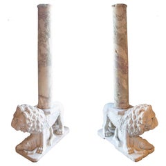 17th Pair of Neoclassical Pedestals with Lions and Marble Columns
