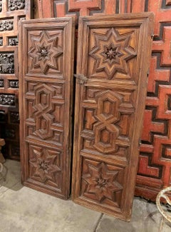 17th Pair of Wooden Doors Carved with Geometric Motifs