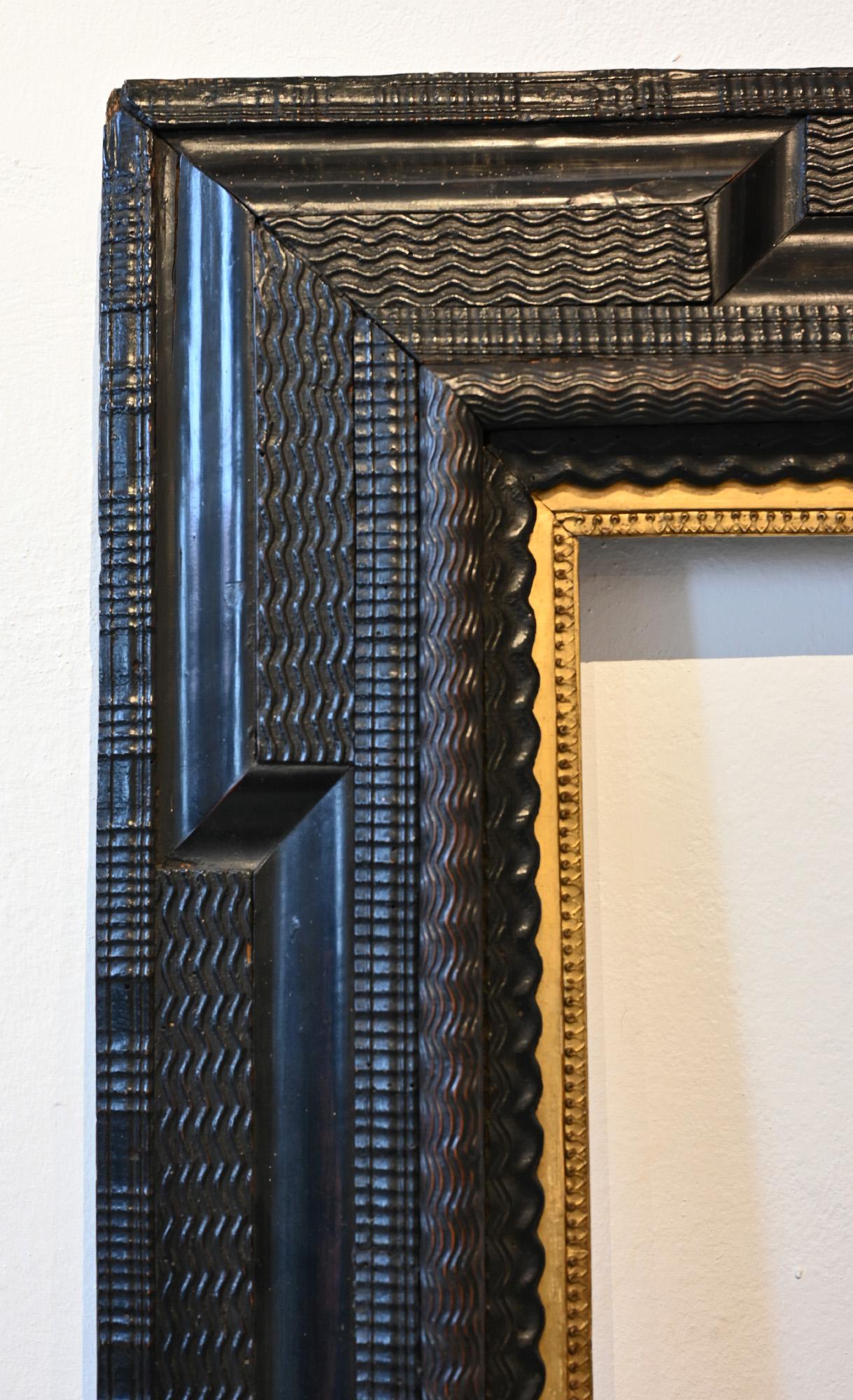 Dutch 17th Picture Frame, Flame Strip Frame Netherlands Around 1650 Old Master Frame For Sale