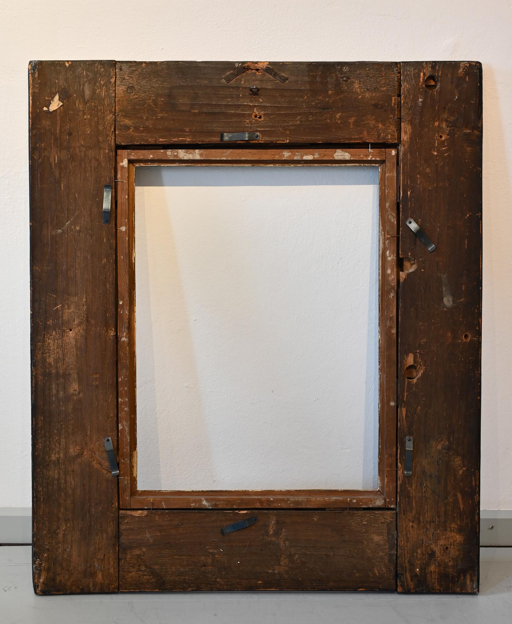 Carved 17th Picture Frame, Flame Strip Frame Netherlands Around 1650 Old Master Frame For Sale