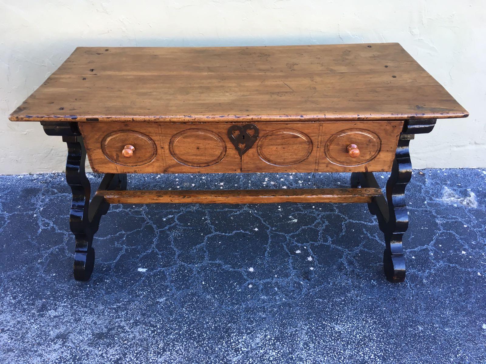 17th Spanish Refectory Table, Writing Desk, One Large Drawer (Barock)