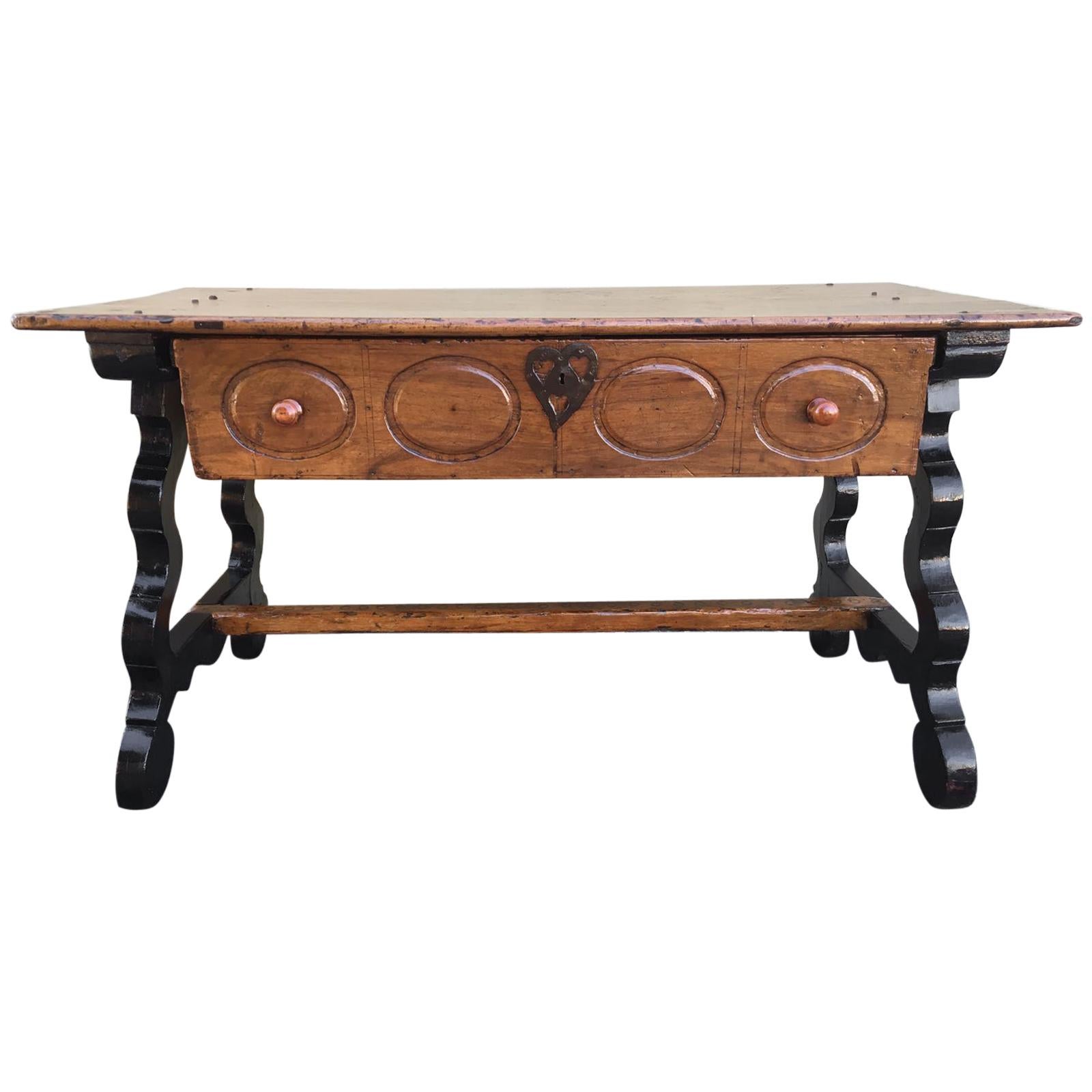 17th Spanish Refectory Table, Writing Desk, One Large Drawer