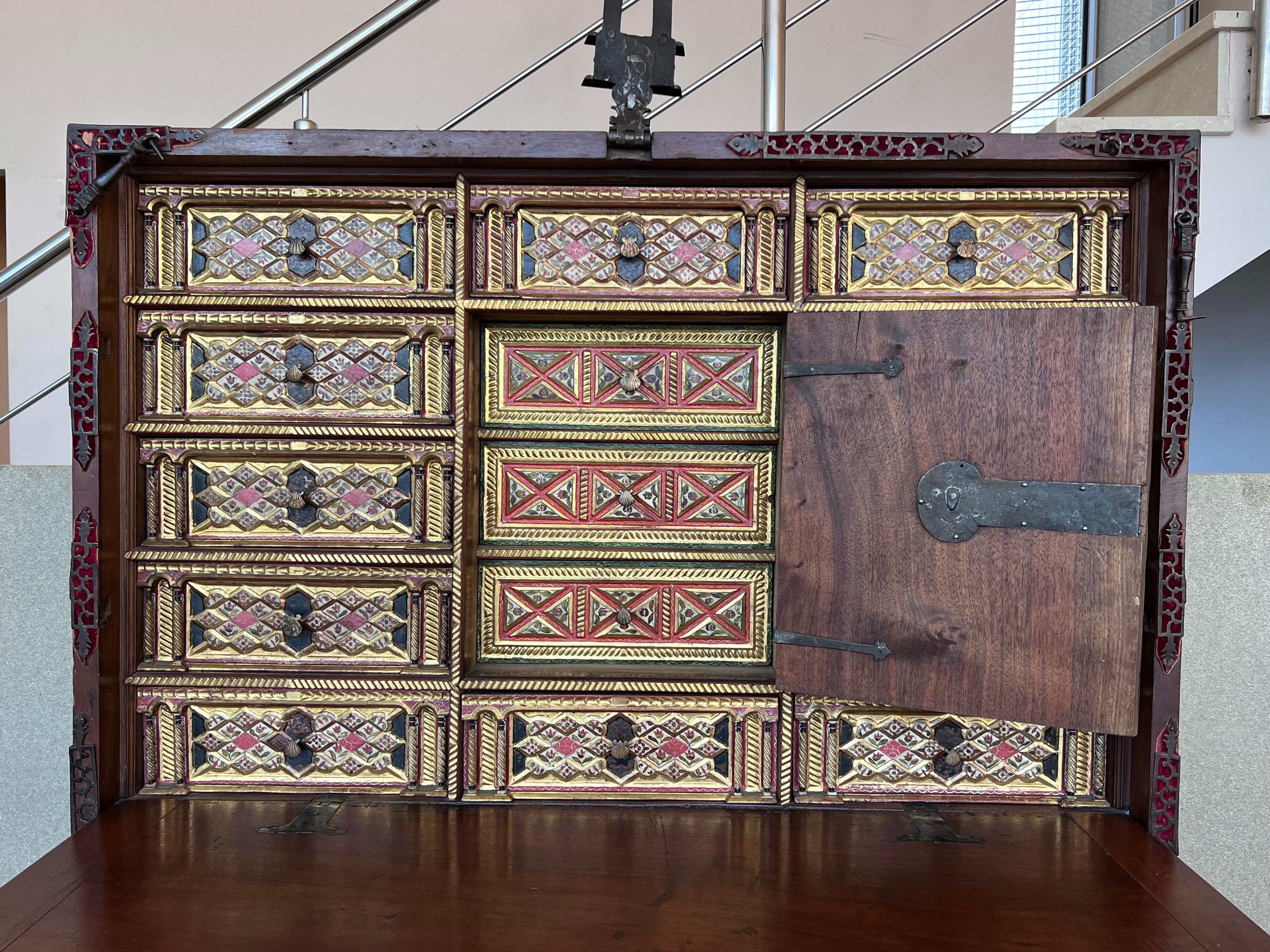 17th Spanish Walnut Cabinet on Stand, Desk, Original ‘Bargueño’ For Sale 9